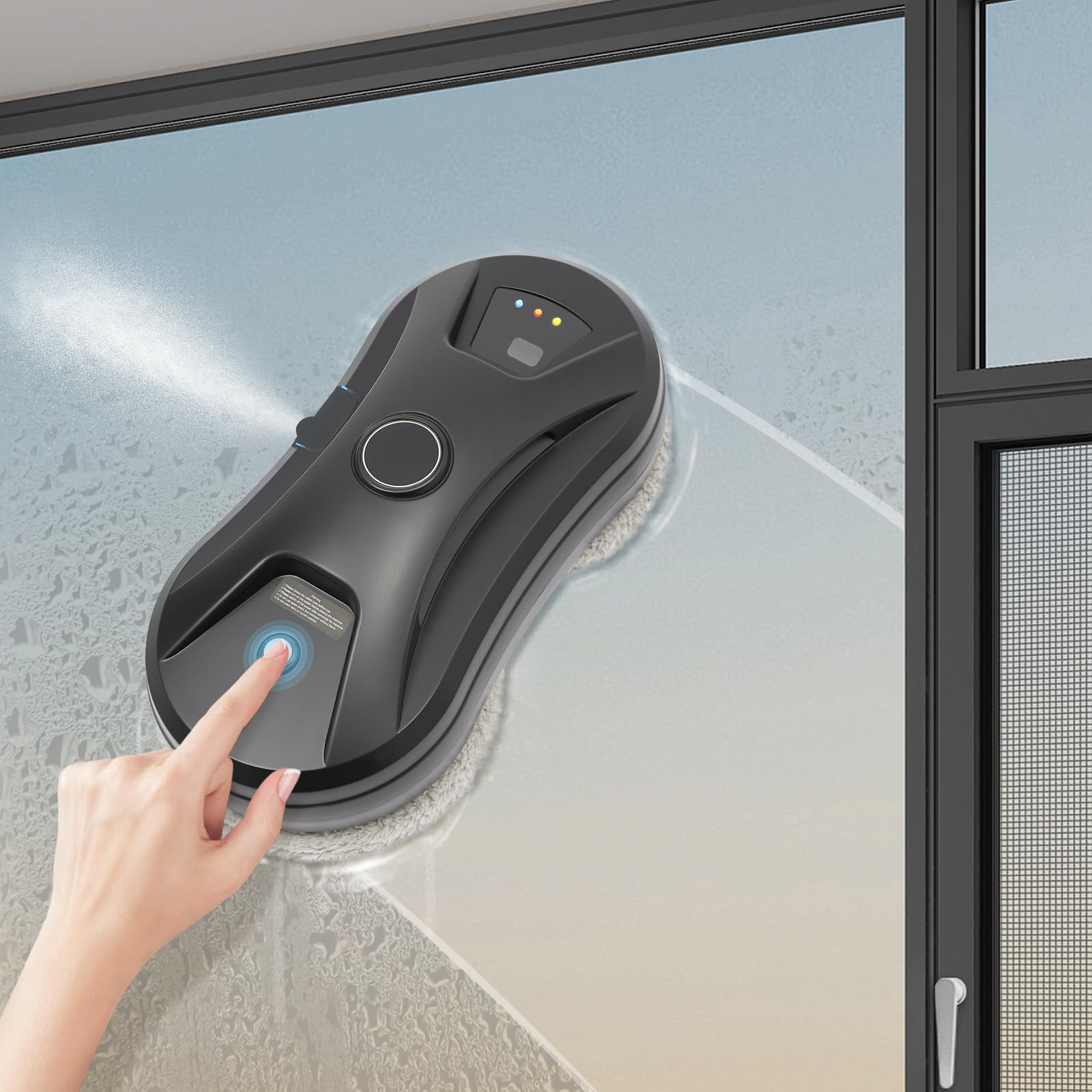 Robot limpiador de ventanas automático con spray de agua 2800 Pa limpiador de ventanas con 10 paños de limpieza, mando a distancia, robot limpiador de ventanas con cuerda de seguridad