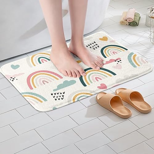 Miniatura 4 de Erosebridal Alfombras de forro polar arcoíris de 20 x 32 pulgadas, tapetes de baño absorbentes de arcoíris pastel, nubes de arcoíris,