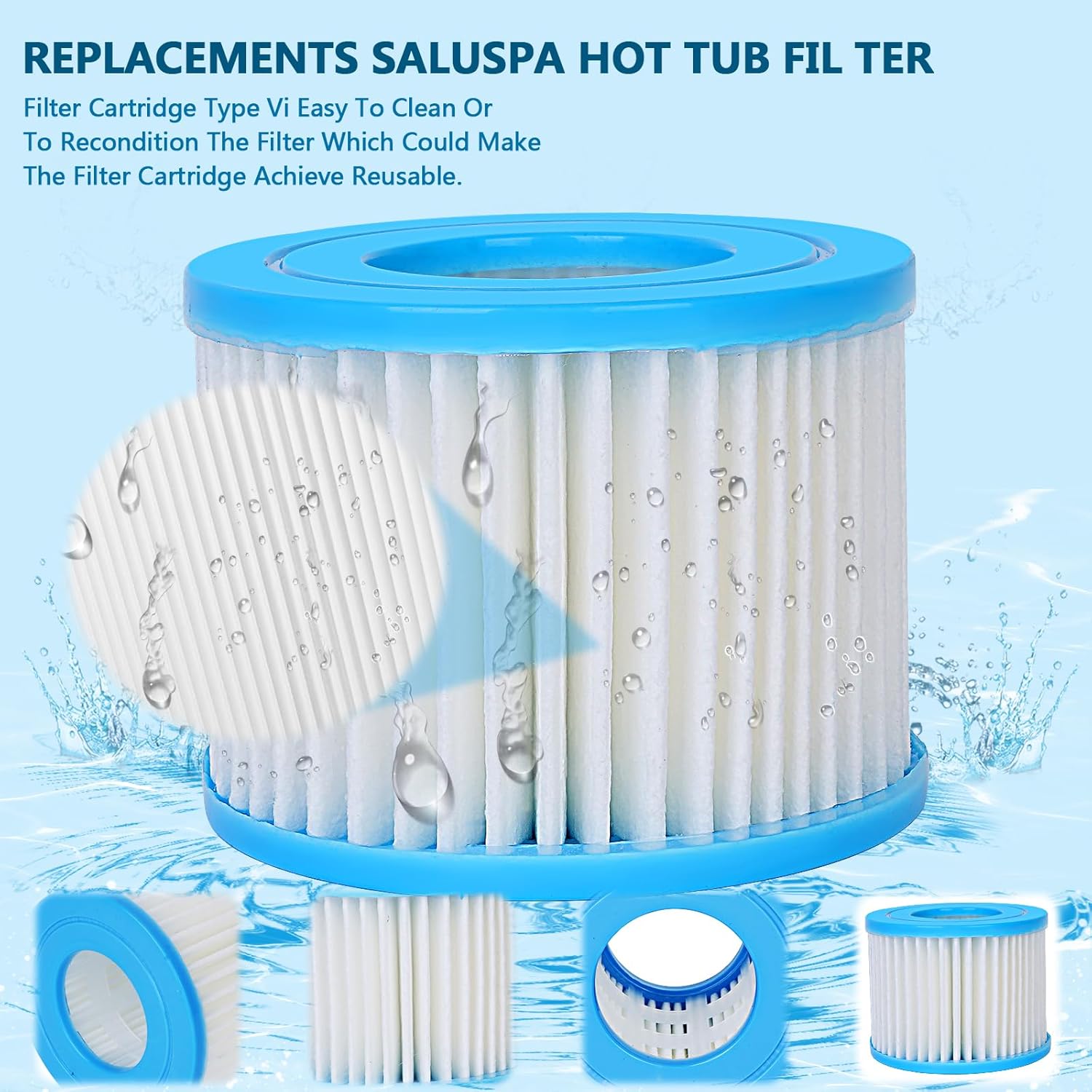 Type Ⅵ Cartridge, Spa Filter Replacement, Lay-Z-Spa, Coleman SaluSpa hot tub Filters 90352E 58323, 6 Pack