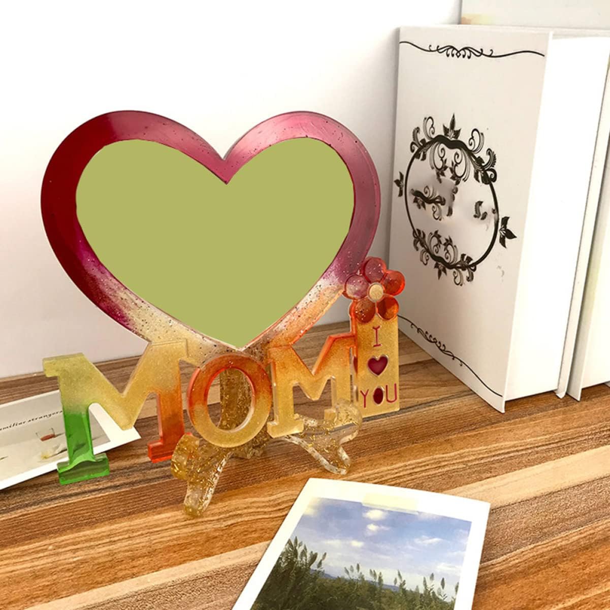 Uonlytech 1set Silicone Photo Frame Mold for Mother's Day Heart Shaped Epoxy Casting Molds Base for Creative Home and Craft Projects