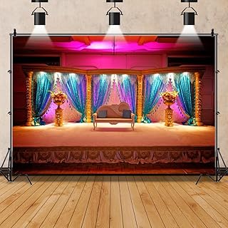 Leowefowa 8x6ft Vinyl Vintage India Wedding Backdrop Stage Curtain Mandap Canopy Wedding Ceremony Background for Bridal Shower Wedding Party Decorations Photo Booth Studio Props Wallpaper