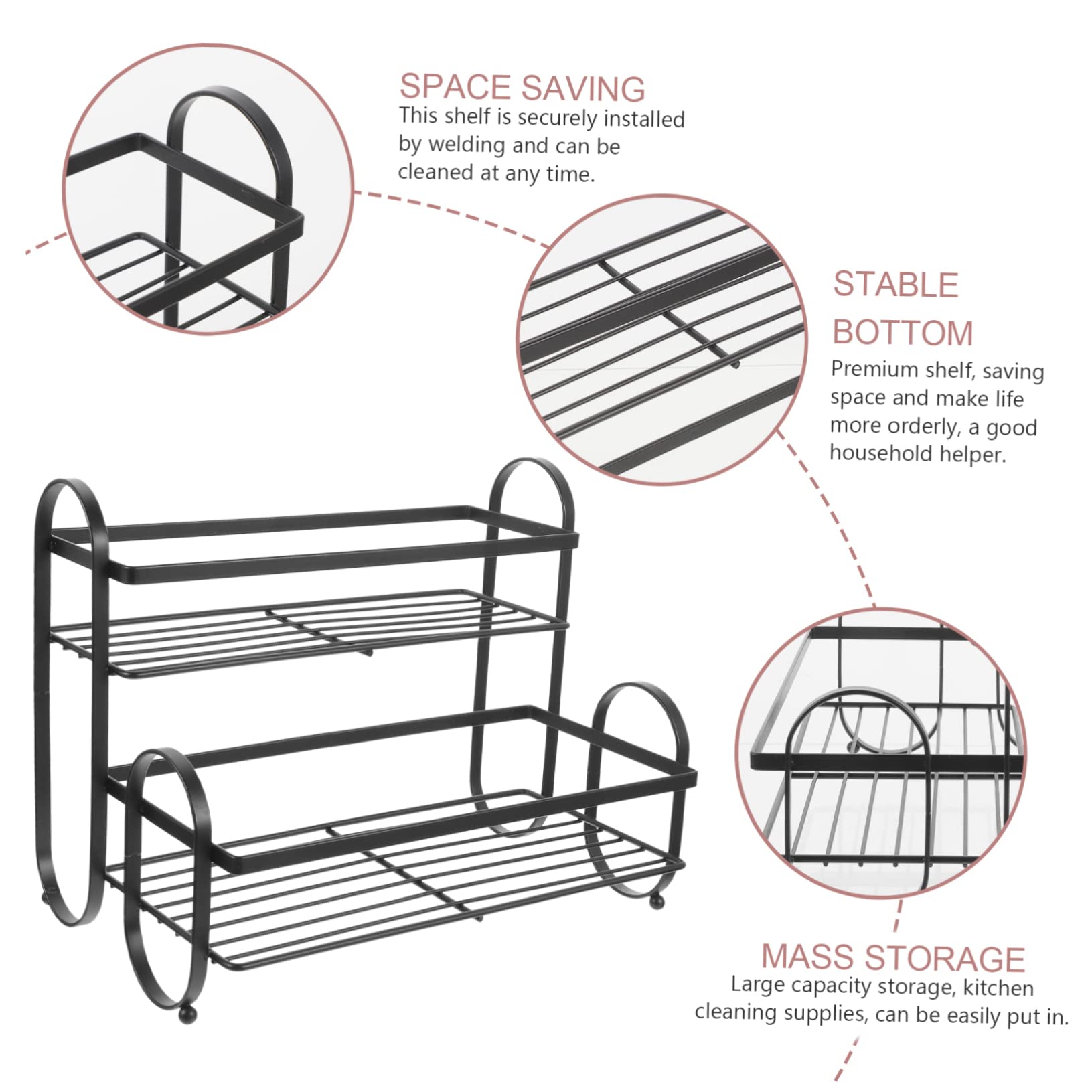 Organizer da Cucina in Ferro Nero a Doppio Strato, Scaffale per Spezie Salvaspazio, Porta Spezie Robusto Saldatura Sicura, per Ripiano Cucina