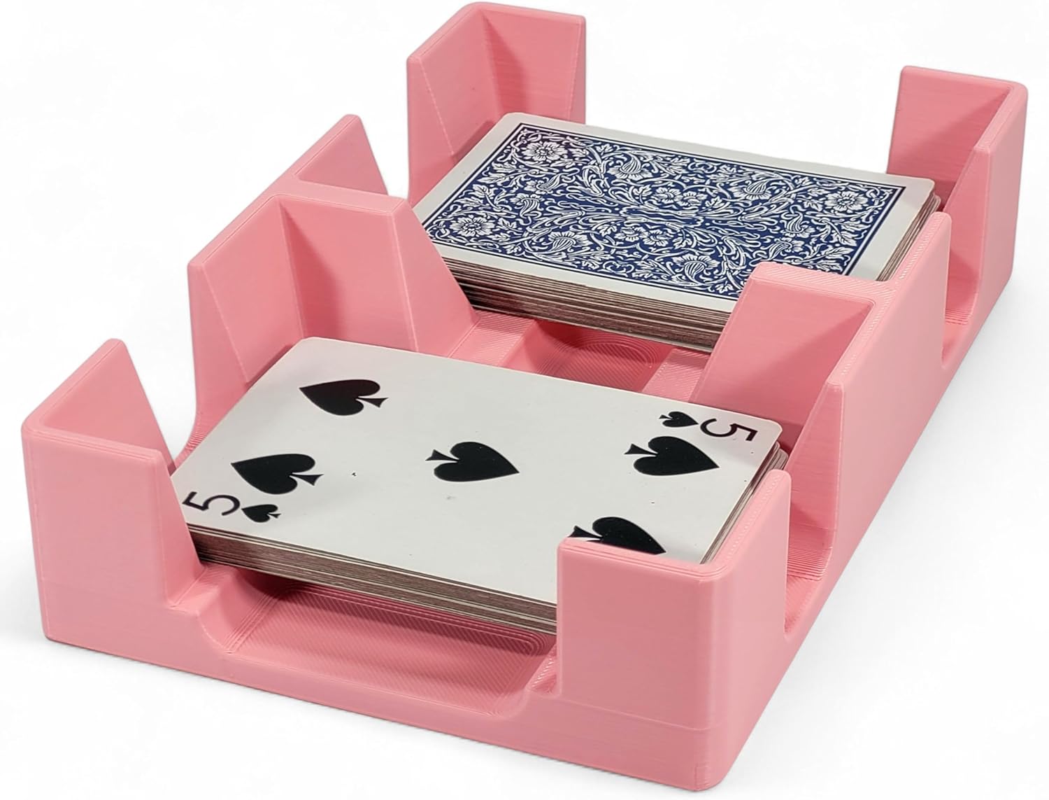 Two Deck Plastic Playing Card Tray, Holds 1 Deck on Each Side - Non-Swivel Design with Felt on Bottom - Used for Draw/Discard Games - Made in USA (Pink)
