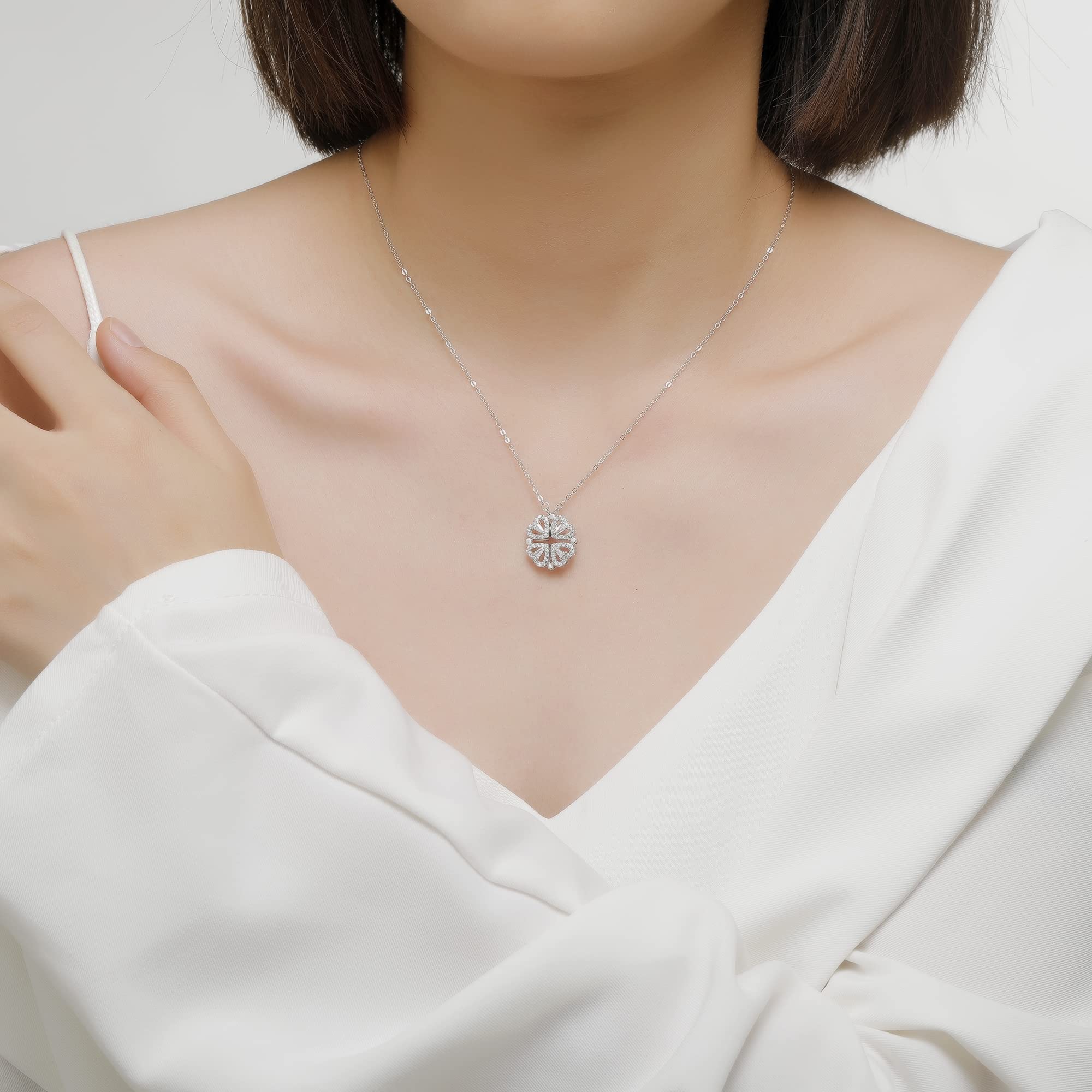 Jrêveinfini Quadrifoglio Collana Donna Bambina Argento Sterling 925 Con Portagioie, Idea Regalo Natale 2023, Compleanno Mamma Nonna, Regolabile 40 + 5 cm