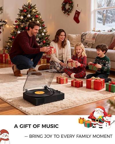 Miniatura 8 de Tocadiscos de vinilo vintage con altavoces estéreo integrados, tocadiscos Bluetooth para discos de vinilo con control de graves y agudos,
