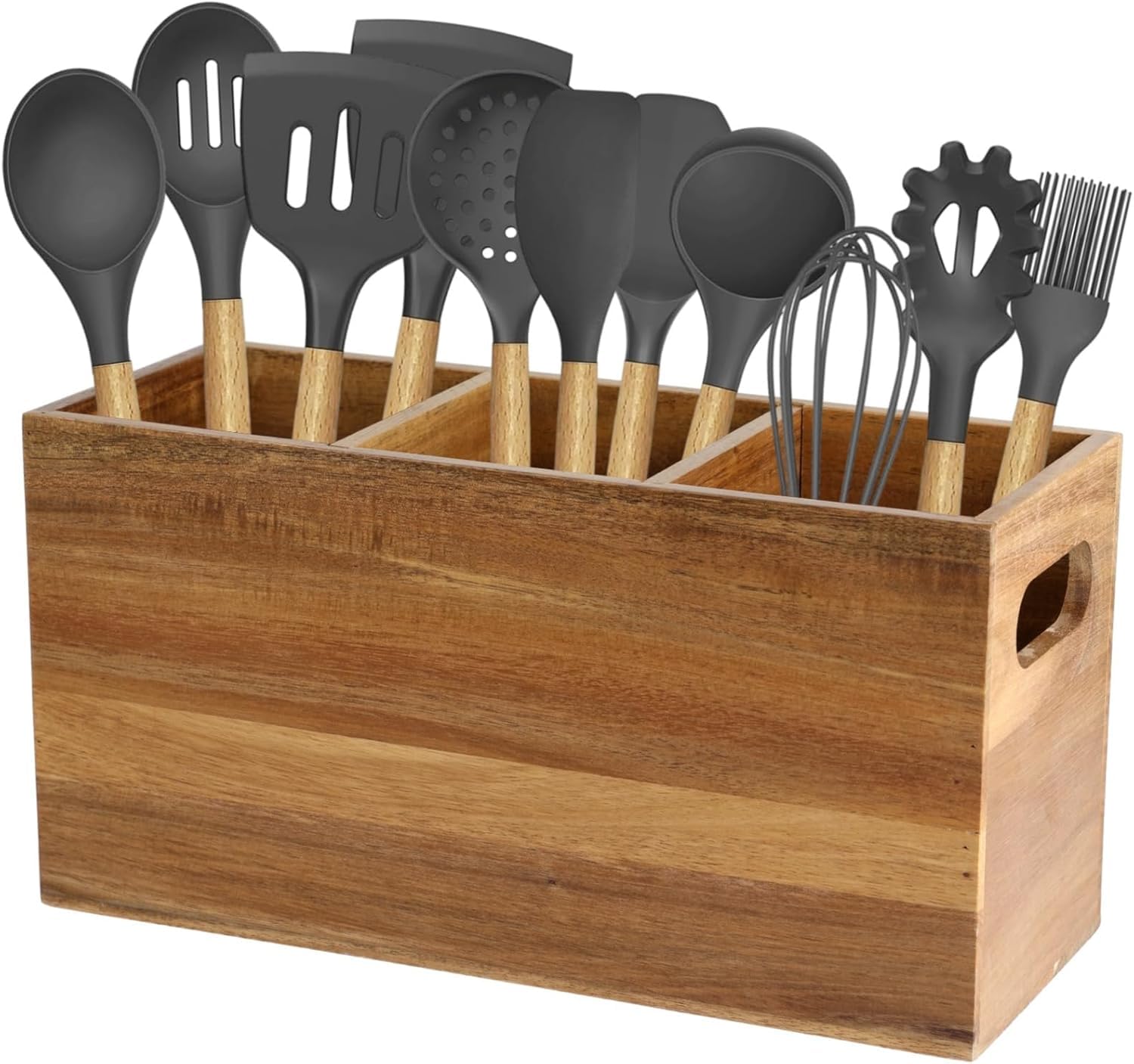 Küchenutensilienhalter, Utensilienhalter Küche Mit 3 Fächer, Besteckkasten Mit 2 Seitliche Griffe, Küchen Organizer, 11.8×6.1×4.7Zoll