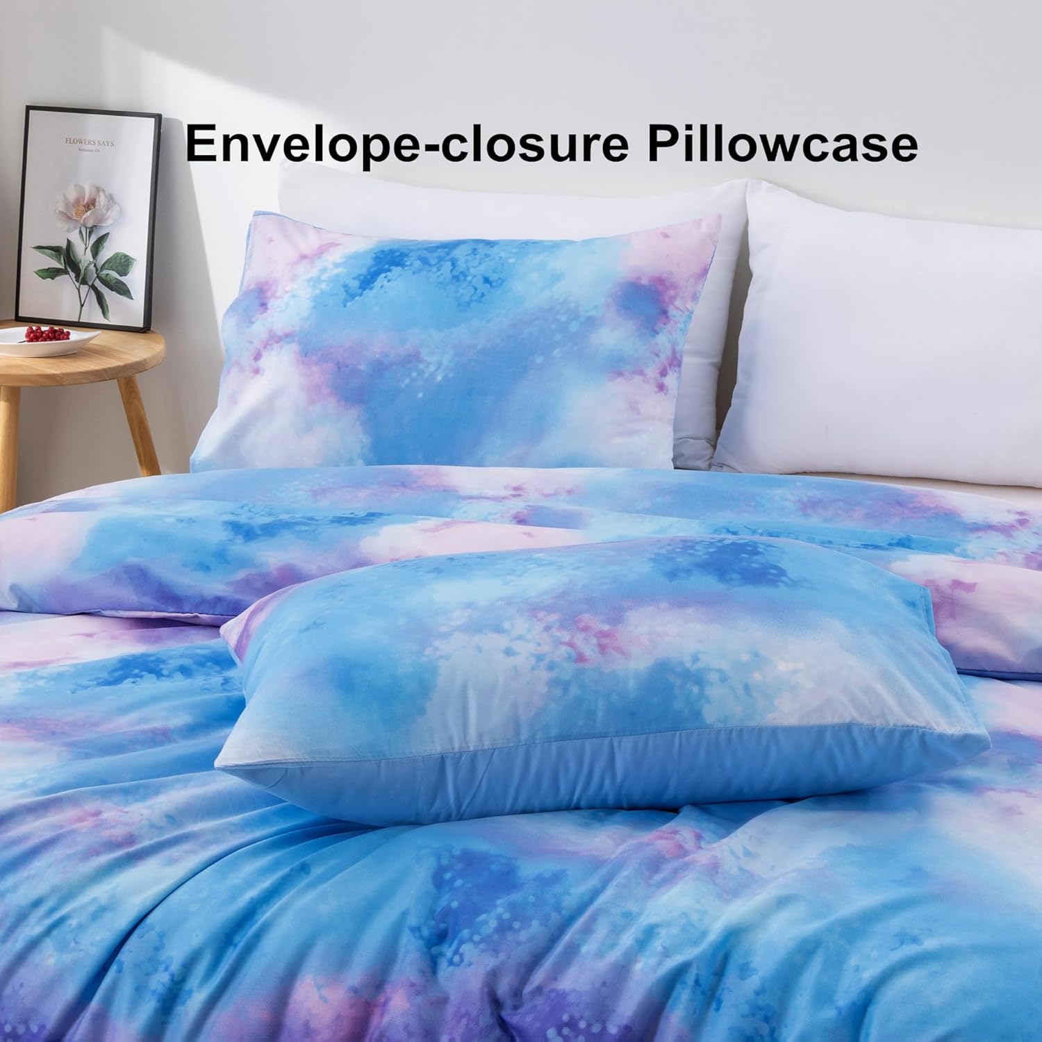 Purple Blue Twin Comforter Set, 3 Piece Tie Dye Comforter with 2 Pillowcases for Girls Boys Teens, Lightweight Microfiber Watercolor Twin Bedding Set, All Season Washable Easy Care
