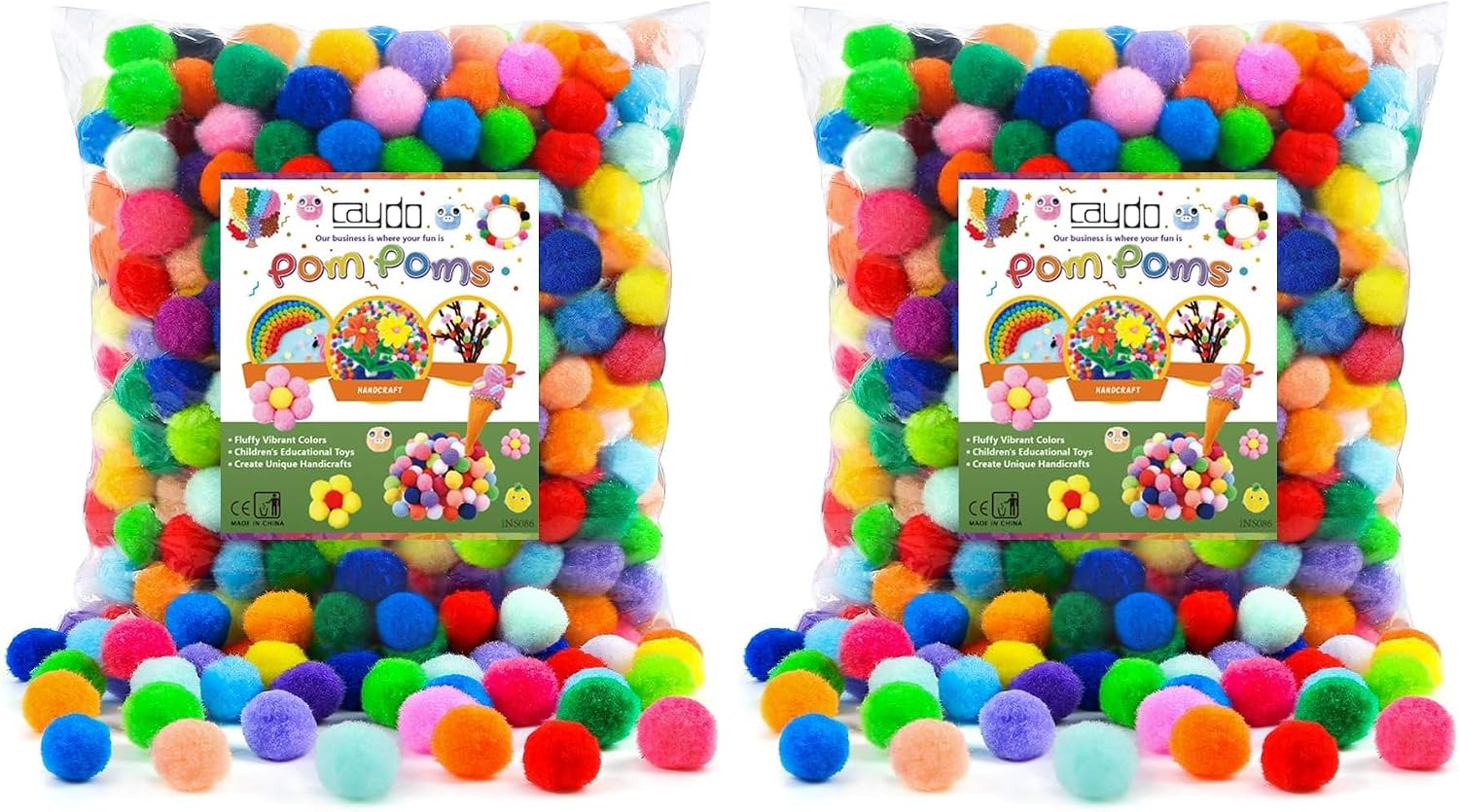 Caydo 400 Pieces 1 Inch Pom Poms for Crafts, 20 Colors Bulk Pompom Balls for Home Decorations and Kids Creative Craft DIY Material