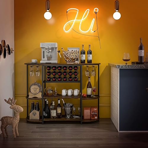 Miniatura 4 de LOKO Mesa de estante para vinos, gabinete industrial de bar de vino de 47 pulgadas con estante para vino y soportes para vidrio, gabinete de