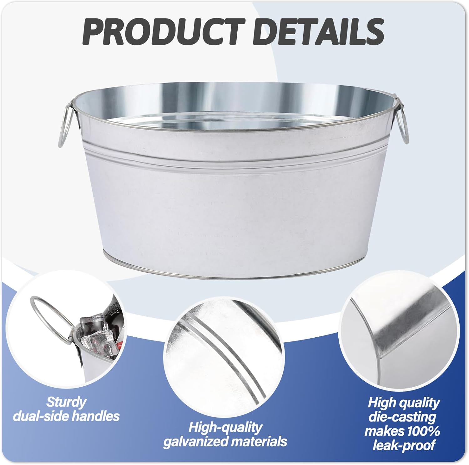 2pcs Galvanized Ice Buckets, 7.2 Gallon Large Galvanized Tub with Carry Handles, Ice Bucket for Parties, Mimosa Bars, Beverage Tubs, and Beverage Stations for Champagne, Cocktails, Beer, Wine