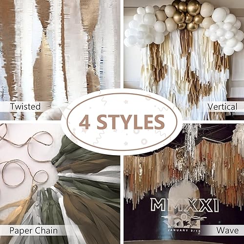 Miniatura 6 de PartyWoo Serpentinas de papel crepé, 10 rollos de 820 pies, paquete de papel crepé en oro, arena blanca y marrón, papel crepé para decoraciones de