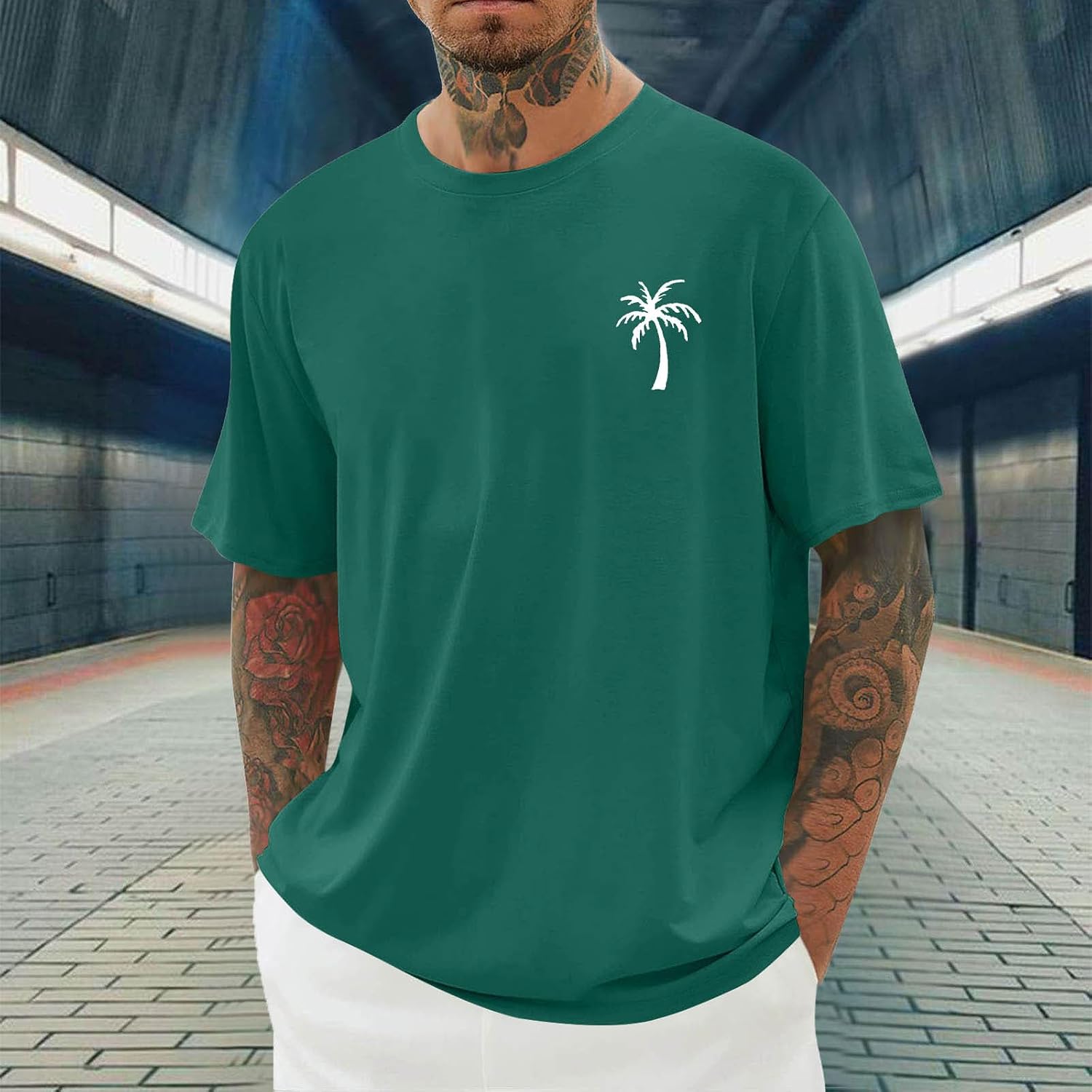 Men's Short Sleeve Crew Neck Top Print Sports Fitness Tee Shirt Casual Summer Pullover Breathable Workout Beach Shirts