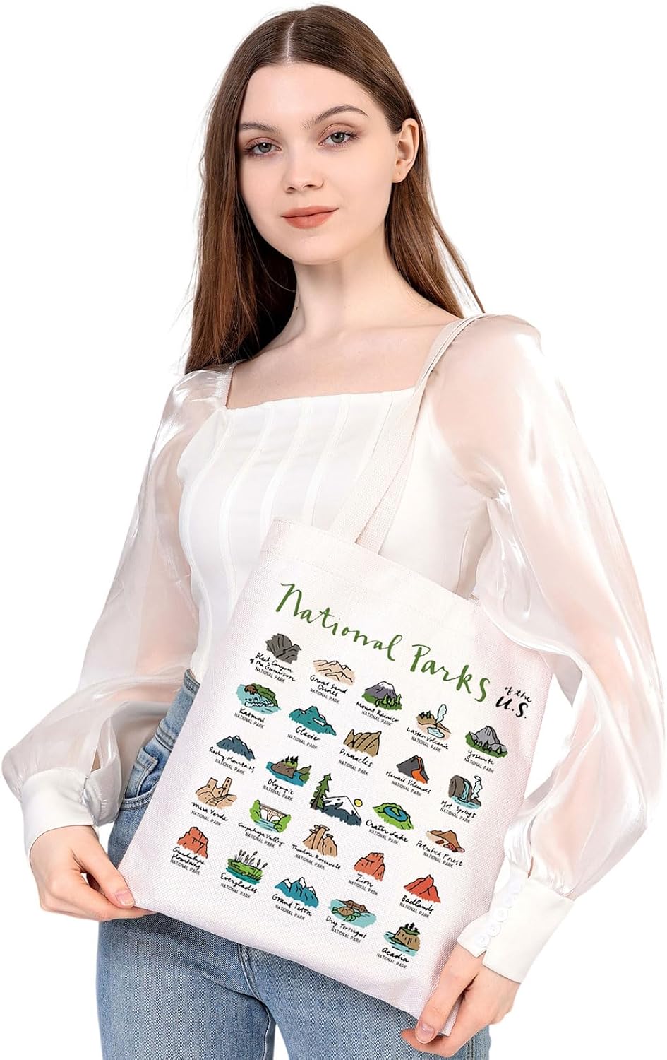 MEIKIUP USA National Parks Tote Bag Nature Lover Gift Outdoor Adventure Mountain Gift Hiker Biker Camper Gift for Her