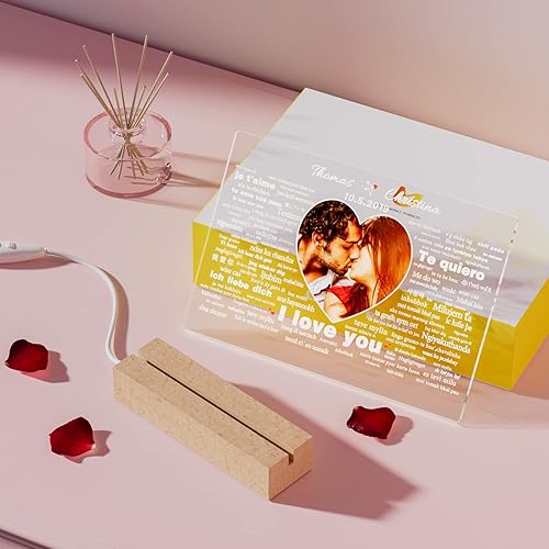Miniatura 6 de Regalos personalizados de San Valentín para él y ella 100 idiomas que dicen que te amo luz nocturna con imagen regalos de parejas para aniversario