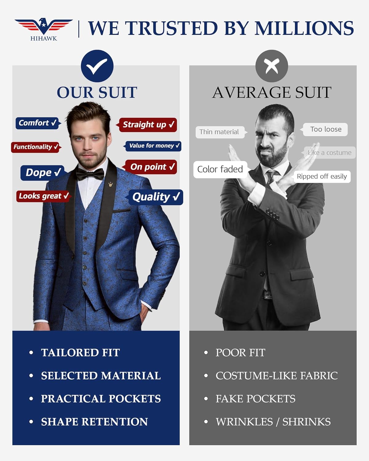 Hihawk Men's Floral Suit Set, 3 Piece Paisley Slim Fit, Jacket Vest and Pants with Bow Tie for Wedding Dinner Prom Party - Image 6