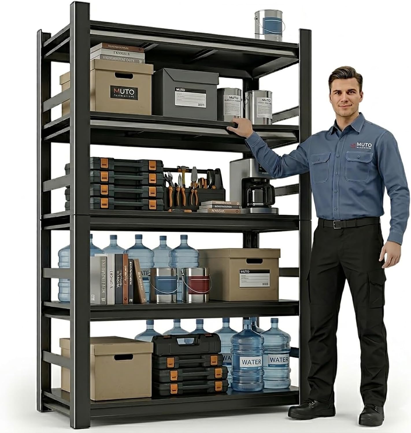 Heavy Duty Garage Shelving, 5 Tier Metal Storage Shelves, 2000 lbs Capacity Adjustable Steel Rack, 71" H for Garage, Basement, Warehouse