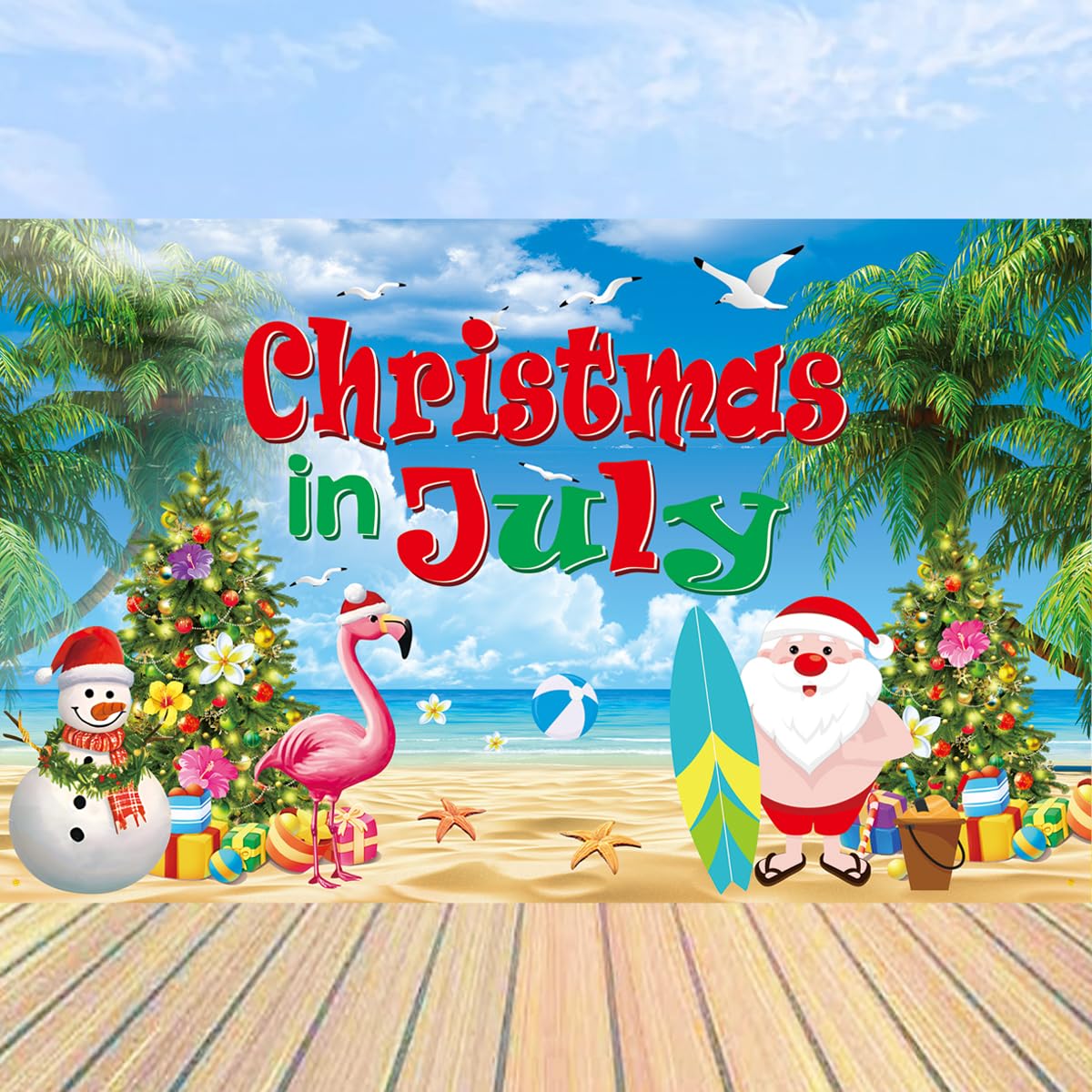 MAGQOO Christmas in July Backdrop Christmas in July Background Party Decorations Summer Beach Holiday Party Decorations Supplies
