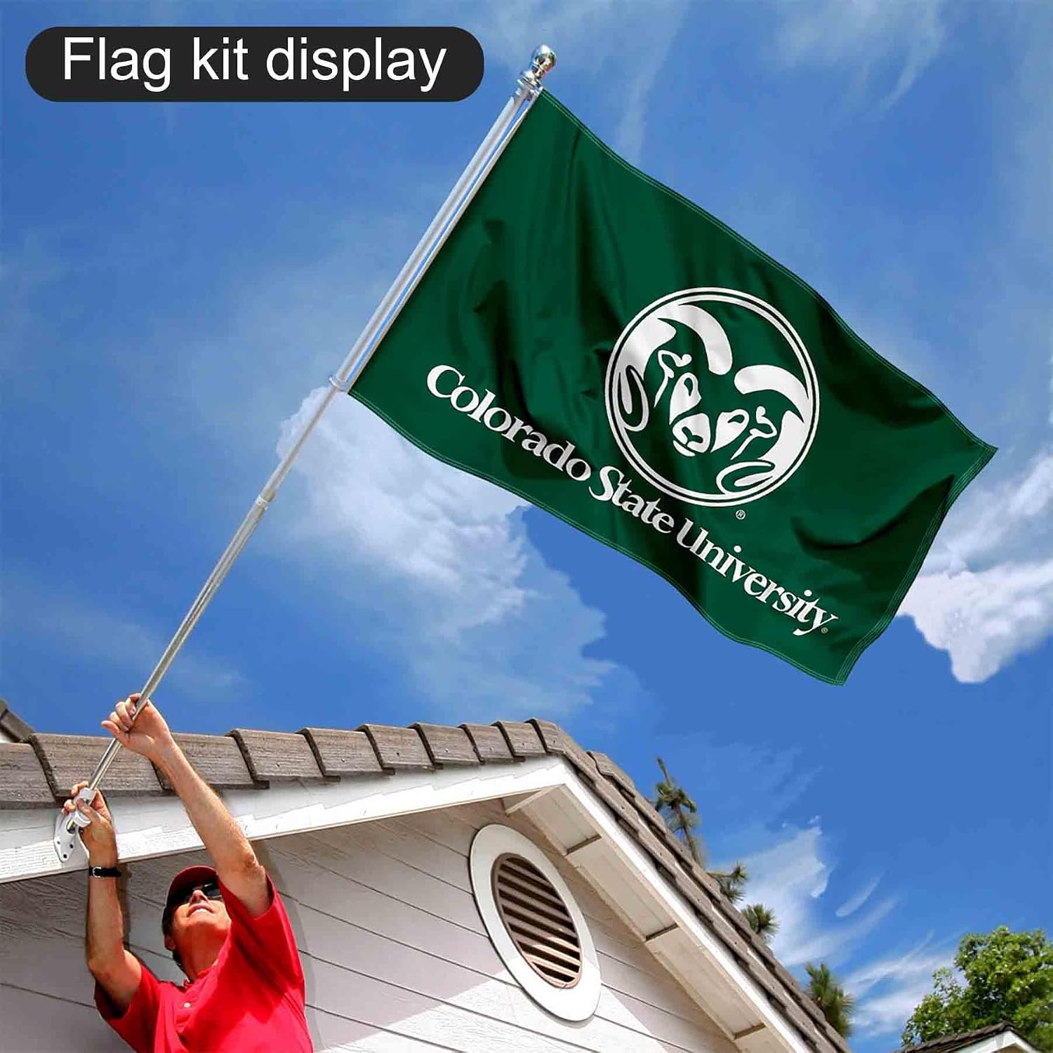Colorado State Rams Flag with Pole and Bracket Complete Set