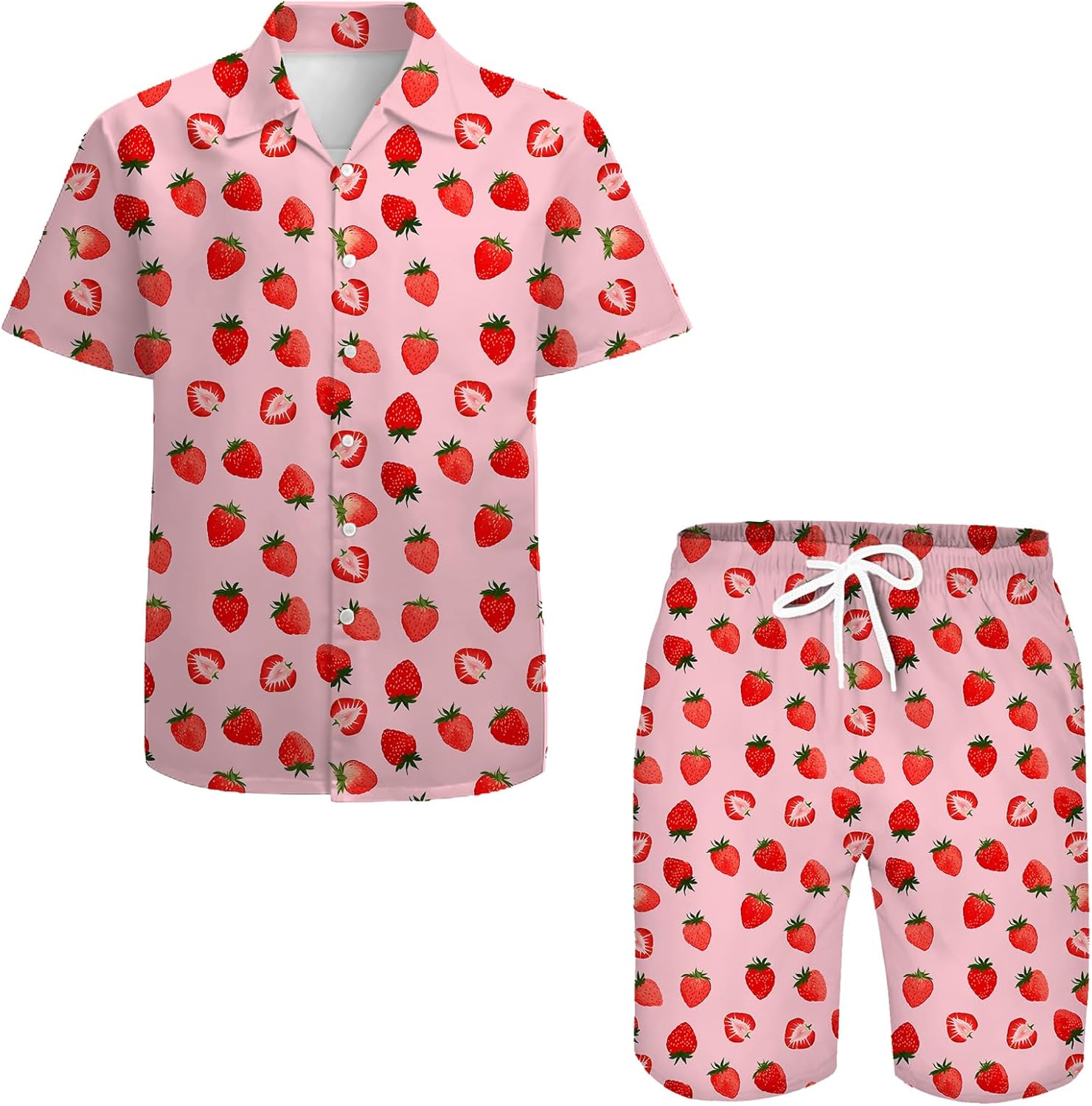 Men's Hawaiian Shirts Casual Button Down Short Sleeve Shirts Set Printed Shorts Beach Hawaii Suits