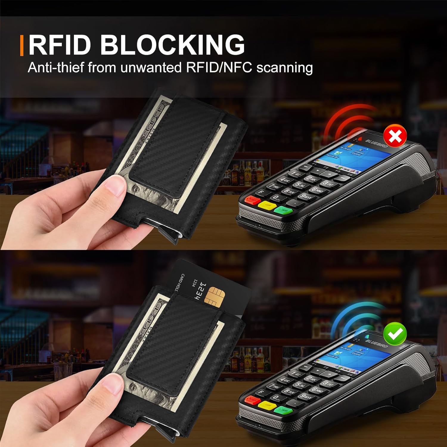 Dinghao RFID Blocking Slim Money Clip Aluminum Wallet Minimalist Automatic Pop-up Card Case (carbon fiberblack) - Image 4