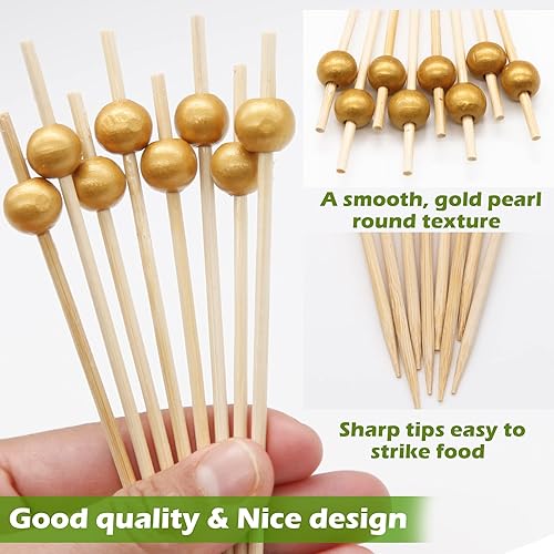 Miniatura 9 de EuTengHao 200 palillos de cóctel de bambú de 4.7 pulgadas, brochetas de cóctel para aperitivos, postres, bebidas, charcutería, cumpleaños, boda,