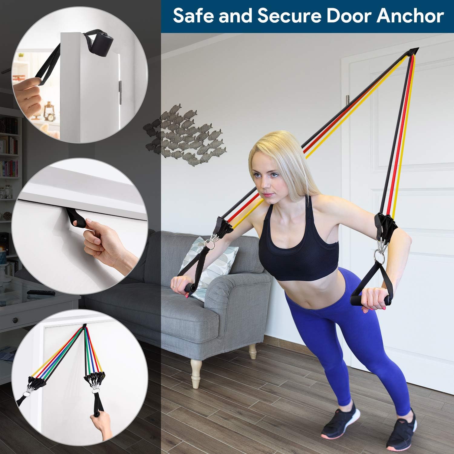 AMBOR Exercise Resistance Bands Set with Handles, Door Anchor, Ankle Straps, Carrying Bag for Home Workouts Fitness Training