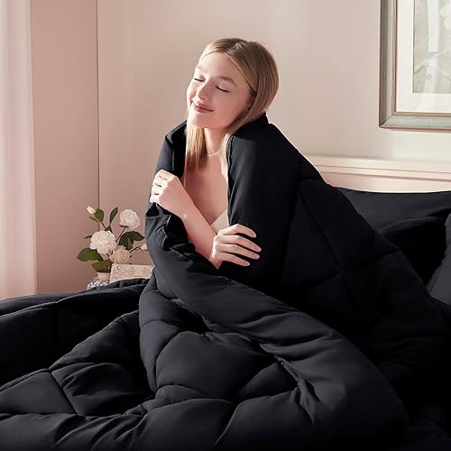 Miniatura 3 de ELNIDO QUEEN Juego de edredón tamaño matrimonial, color negro, 7 piezas de cama en una bolsa, juego de cama para todas las estaciones, juegos de