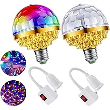 2Pcs Colorful Rotating Magic Ball Disco Ball Light Bulb with Sockets, Plug in RGB LED Stage Light for Home Room Dance Parties