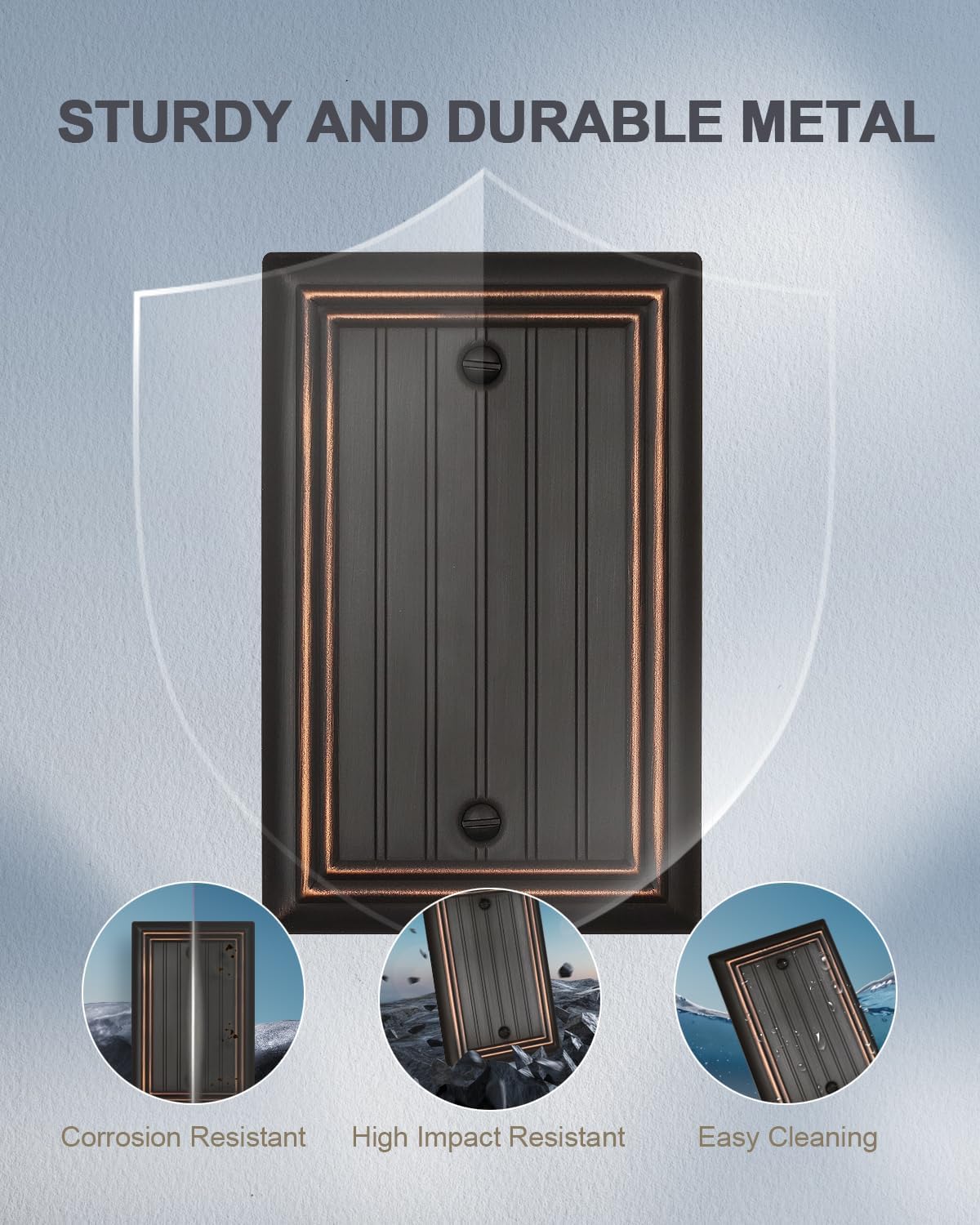 2-Pack Blank Wall Plate Cover, Decorative Aged Bronze Classic Beadboard Wall Plate, No Device Electrical Outlet Receptacle Covers, Durable Metal, 3.15''*4.88'', Midsize