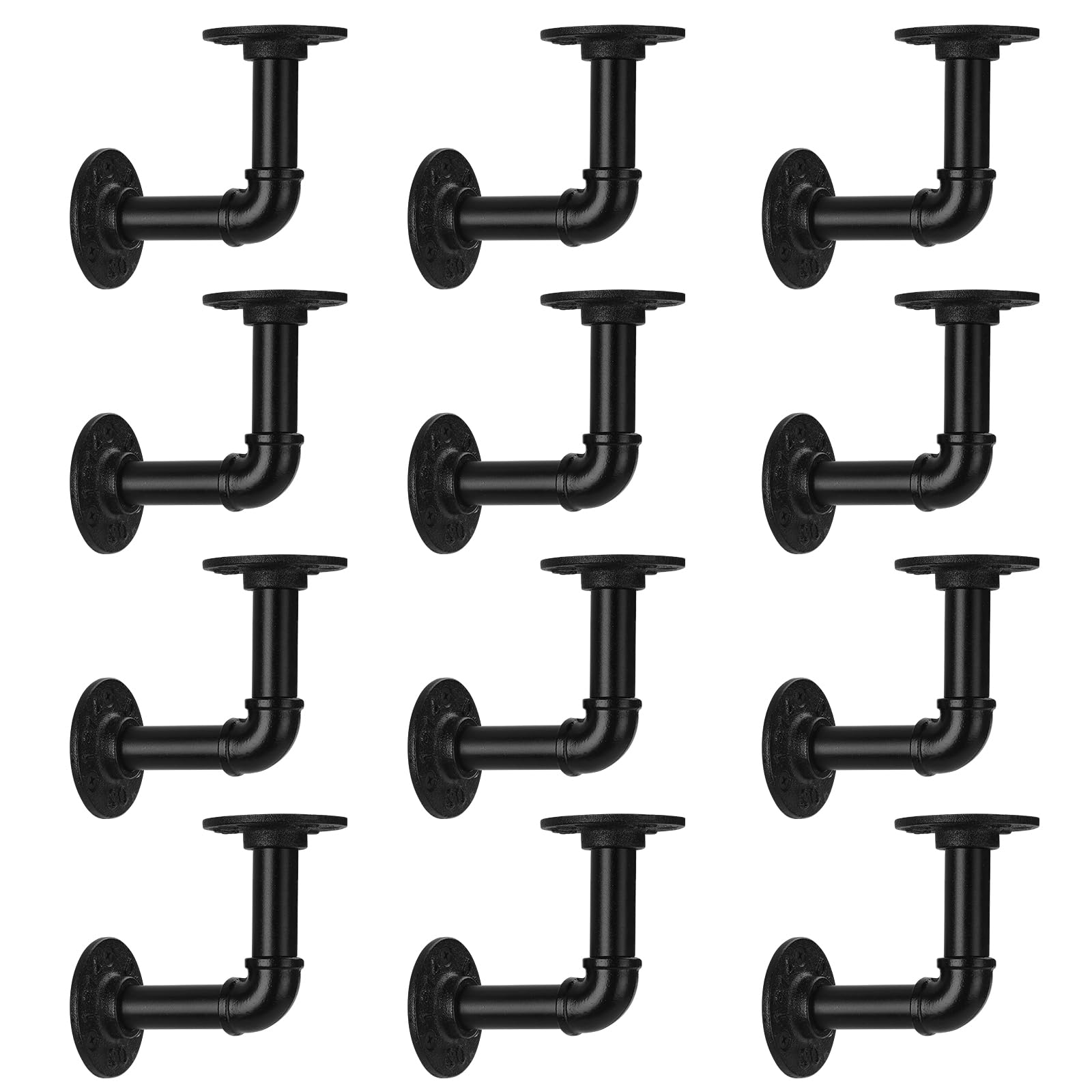 Home TZH 1/2" Pipe Shelf Bracket，Wall Mounted Floating Shelf Bracket, Steam Punk Decor Hanging Wall Metal Bracket, Heavy Duty Decorative Rustic Shelving Bracket (12, 4.5*4.5"(11.5*11.5cm))