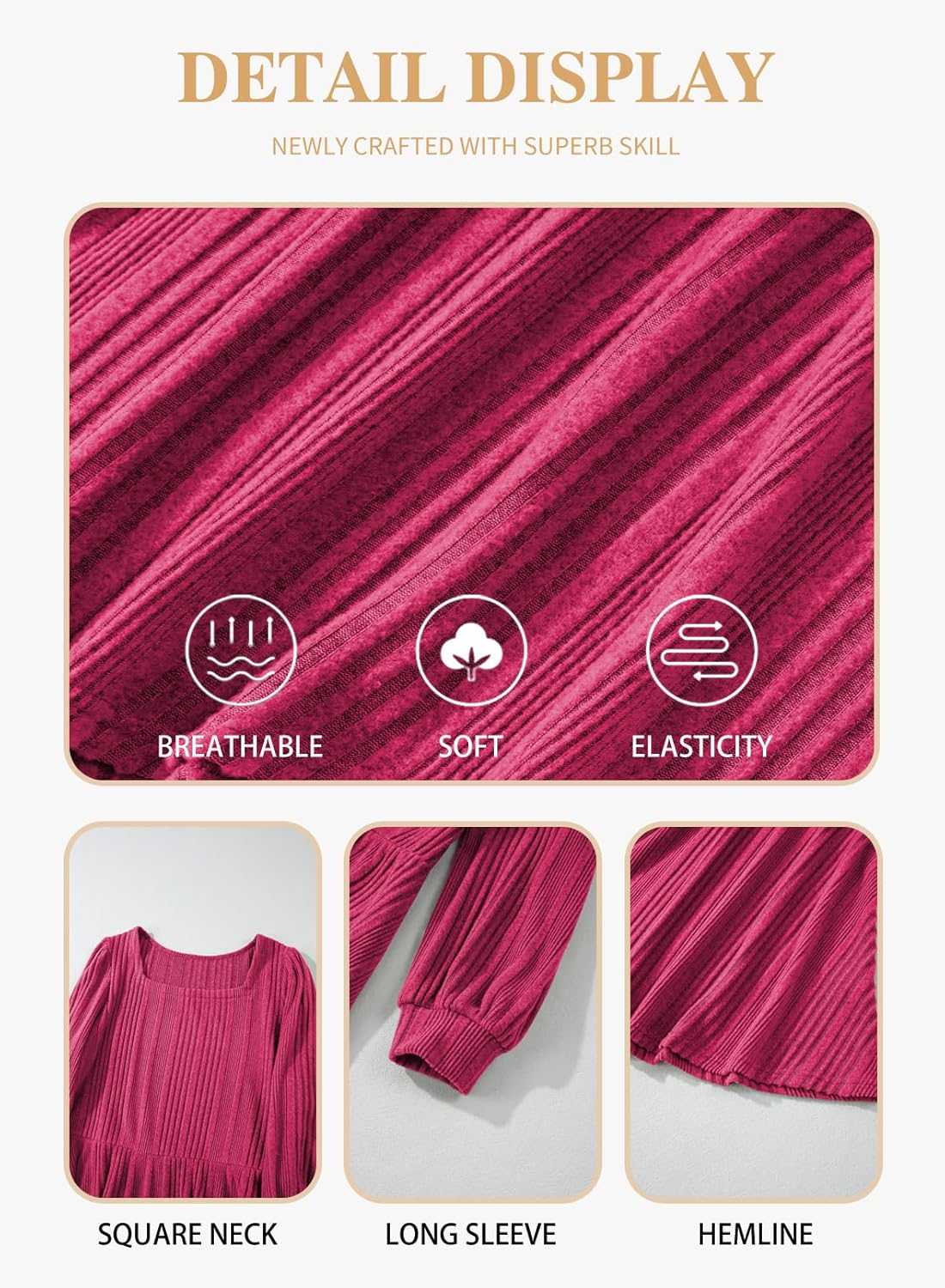 Eytino Womens Plus Size Dress Square Neck Long Sleeve Midi Sweater Dresses with Pockets(1X-5X) - Image 5