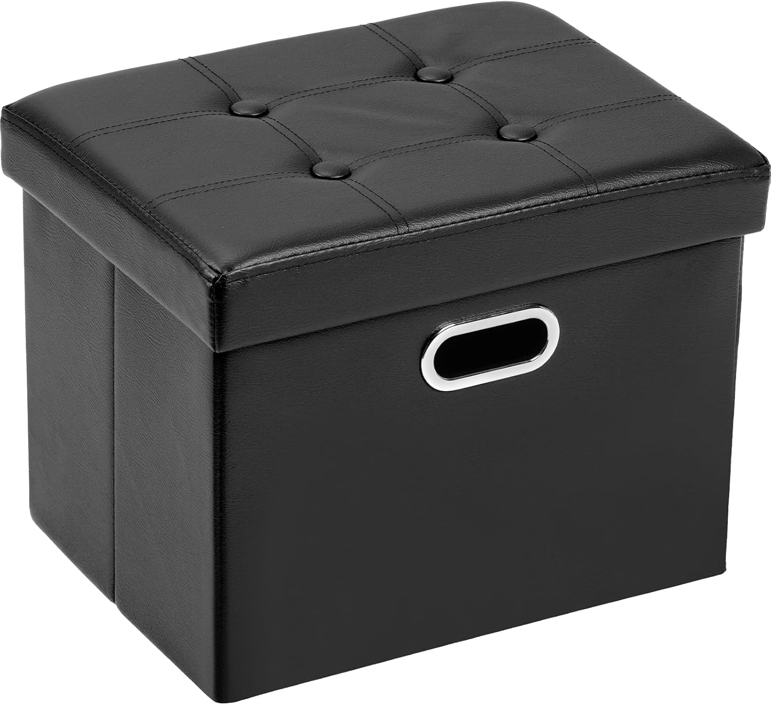 COSYLAND Ottoman with Storage Folding Leather Ottoman Footrest Foot Stool Black Ottoman for Room Small Rectangle Collapsible Bench Furniture with Handles Lid Toy Chest 17x13x13in
