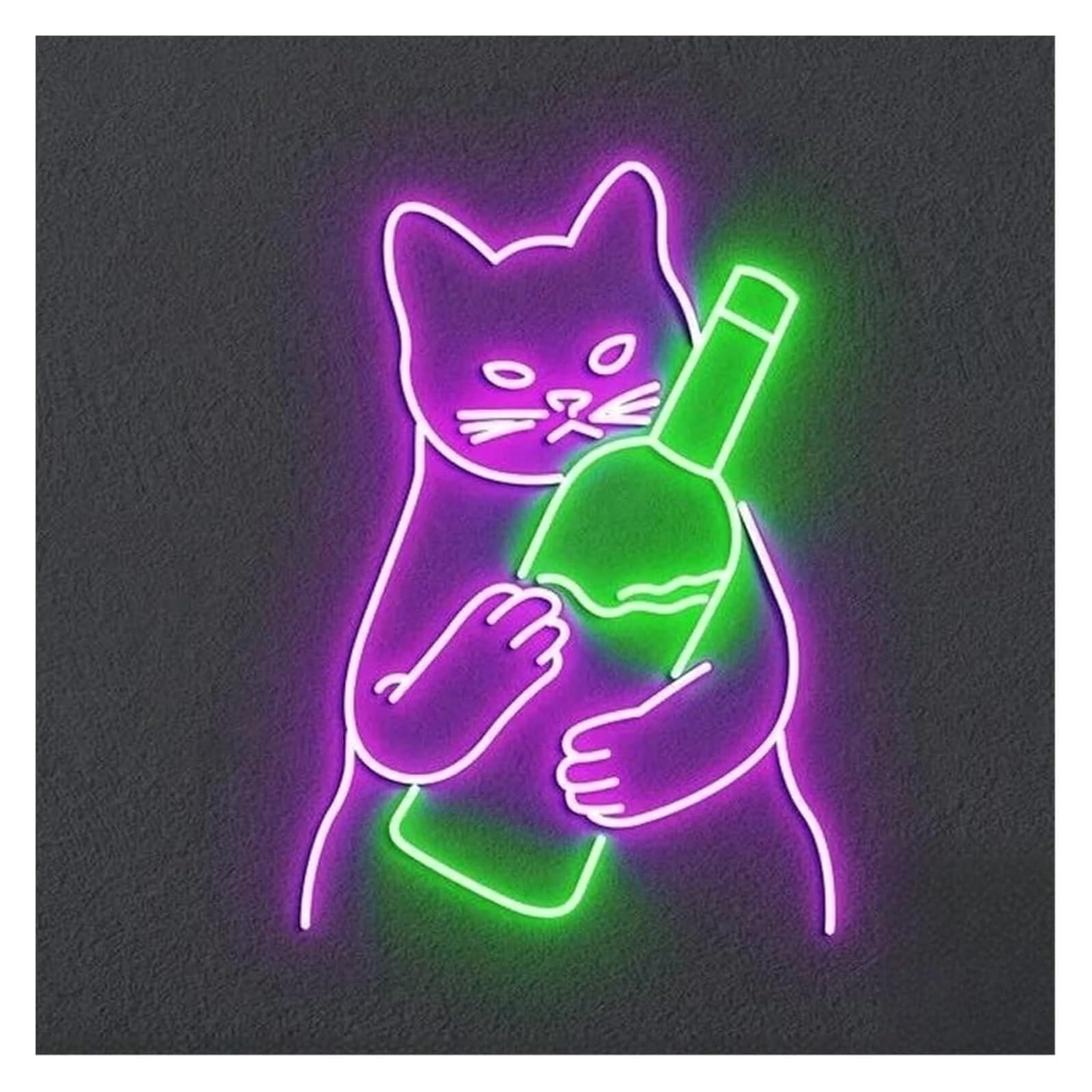 Luci al neon Lampada a forma di gatto con atmosfera rilassante e insegna al neon per bottiglia vino per bar, club, birra, compleanno(A)