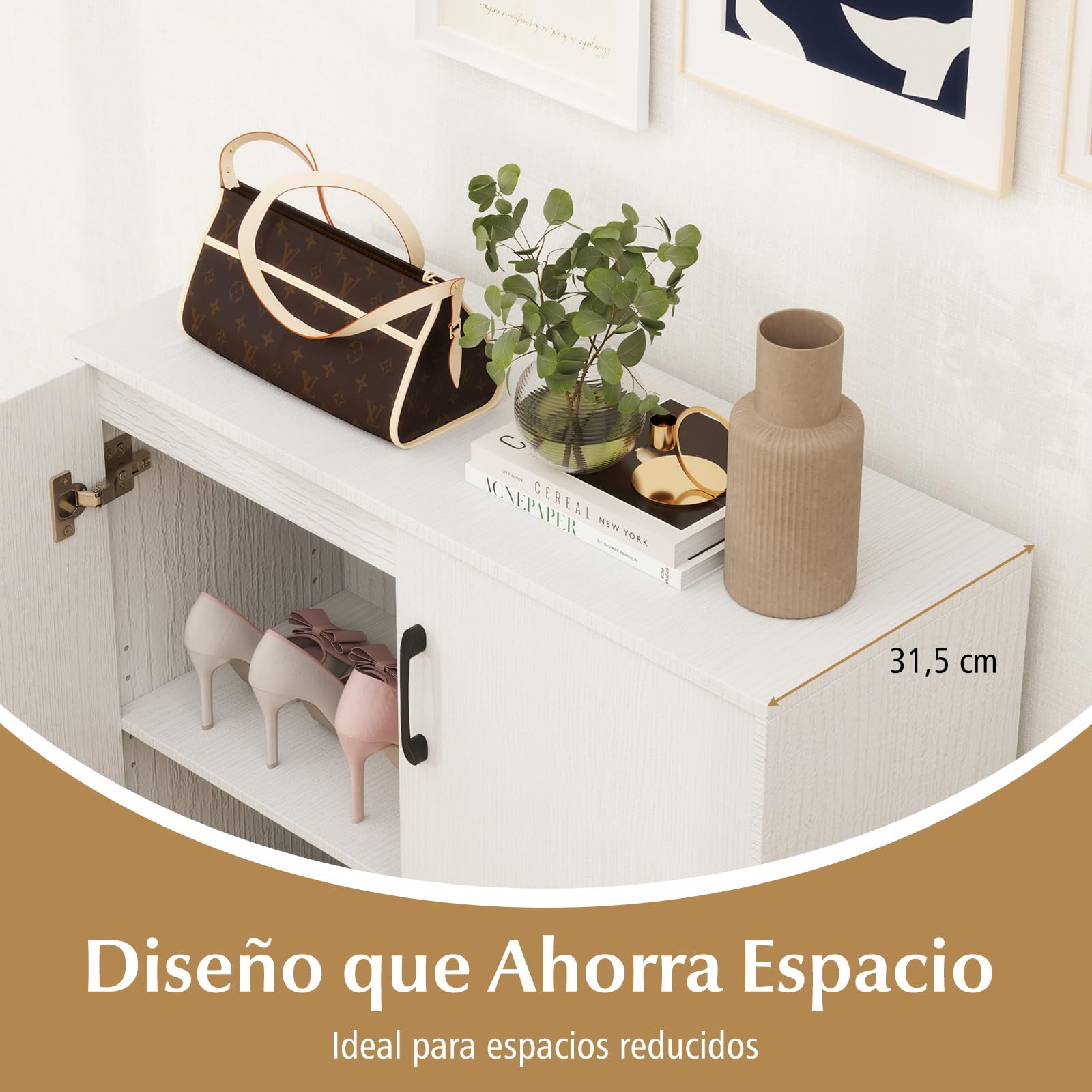 COSTWAY Armario de Almacenamiento de 2 Puertas, Armario Aparador Cocina con Estante Ajustable de 5 Posiciones, Armario de Almacenaje Independiente para Zapatos con 2 Kits Antivuelco