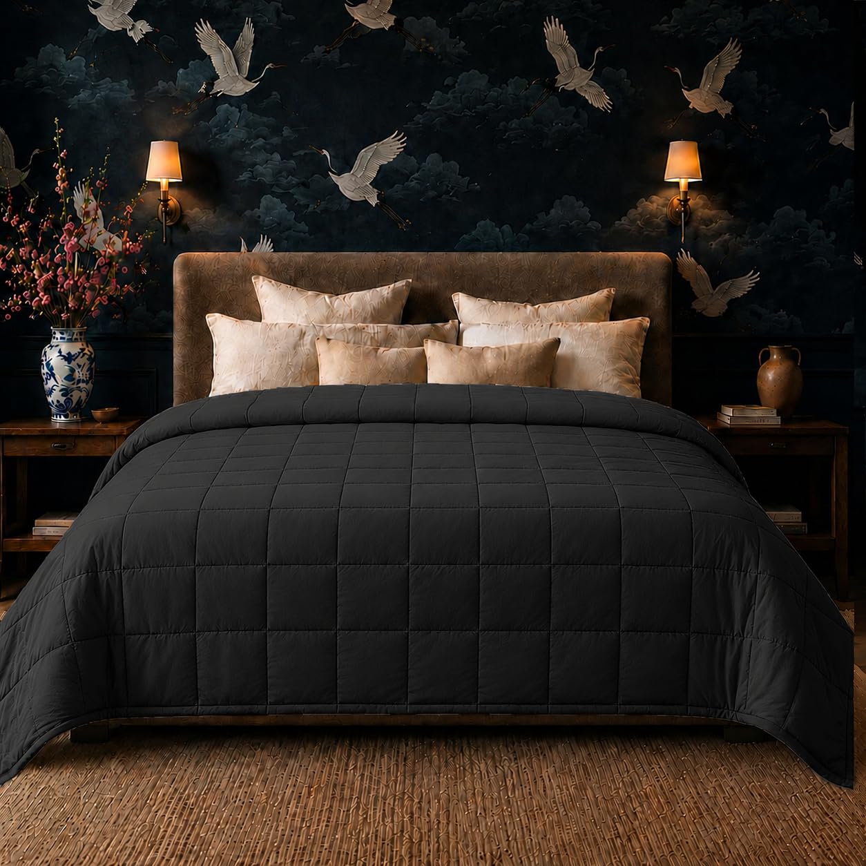 HomeSmart Products 50 lb Weighted Blanket (Queen, Black)