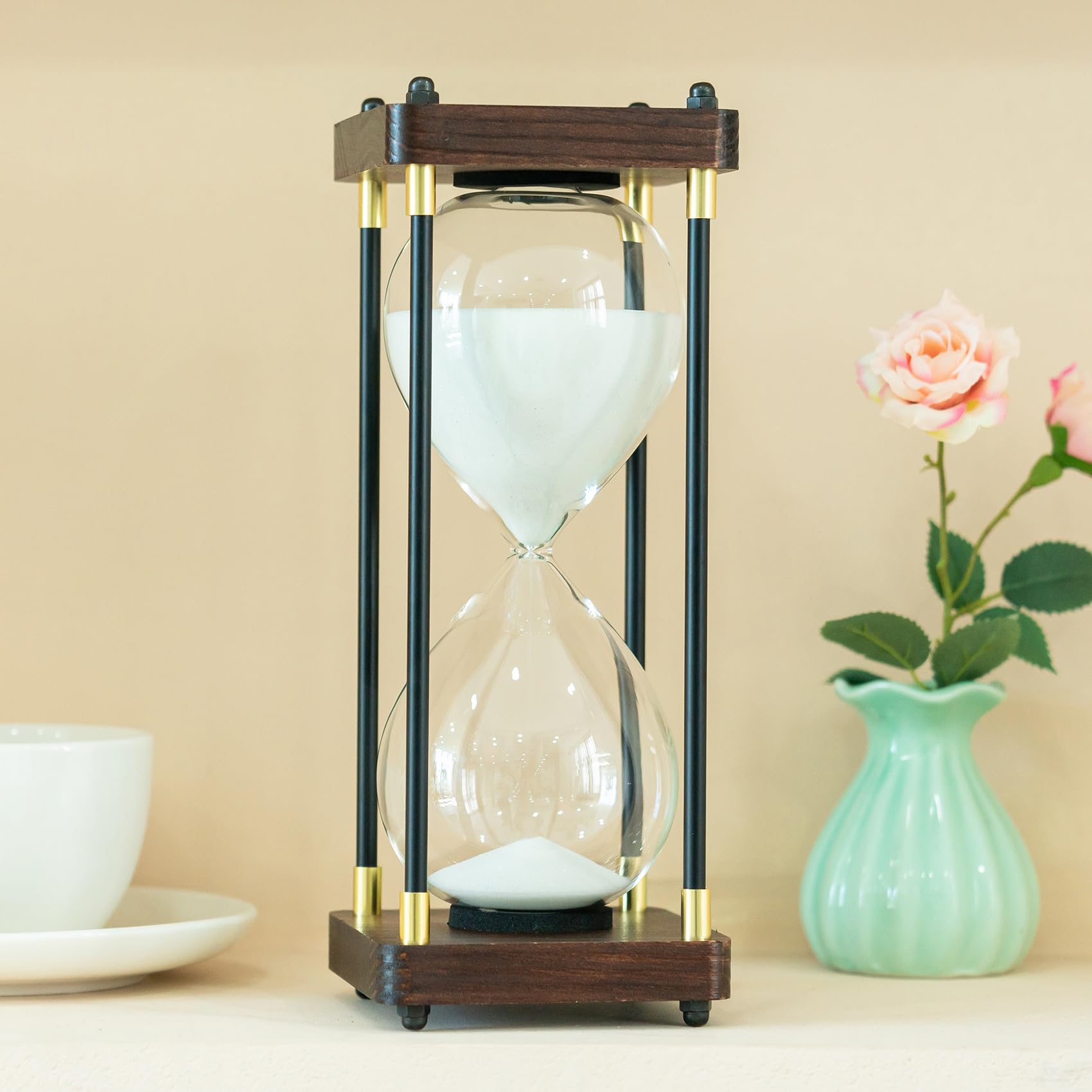 Große Vintage-Holz-Sanduhr, 60-Minuten-Timer - Weiße Dekoration für Zuhause, Küche, Büro