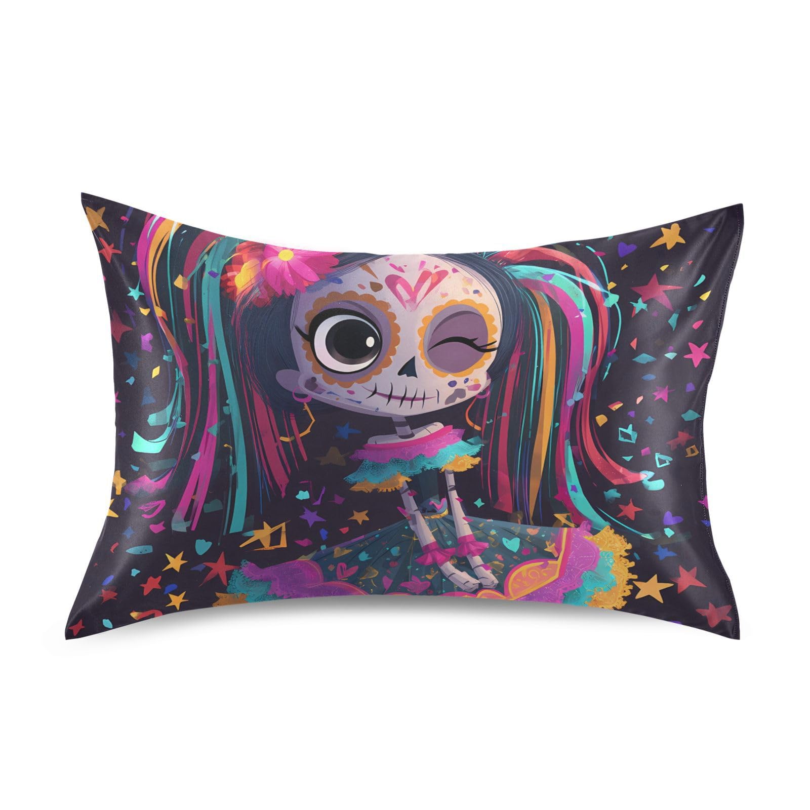JIPONI Skeleton Girl Satin Pillowcase for Hair and Skin, 20