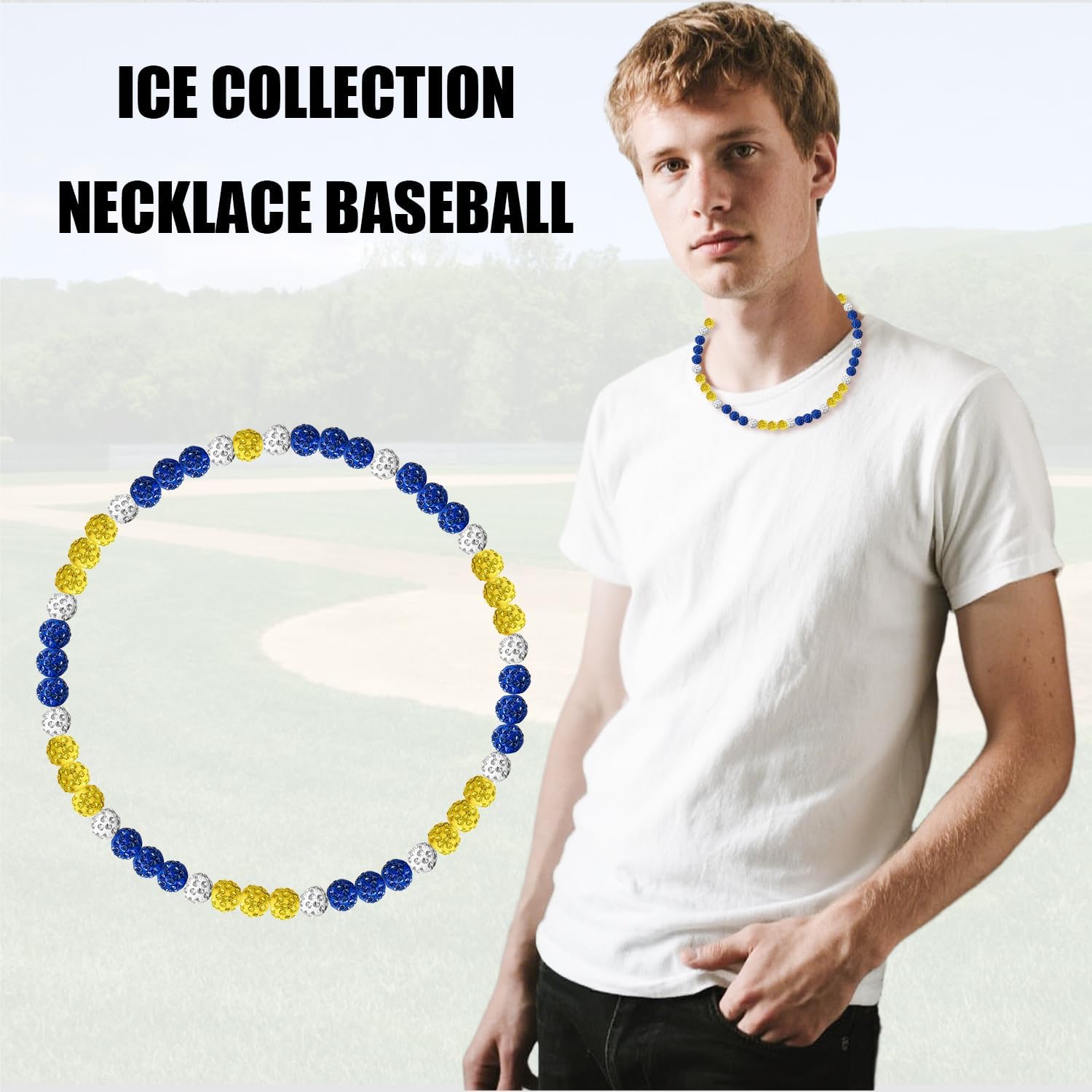 Baseball Chain Beaded Necklace, 16/18/20'' Ice Collection Diamond Bling Discoball Baseball Dirp image 3