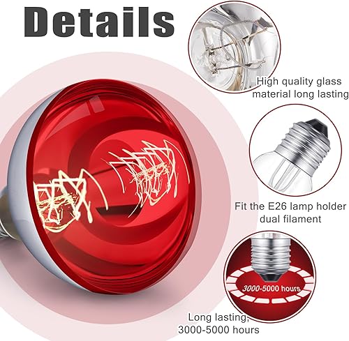 Vista 30 de VIHOSE Paquete de 2 lámparas de calor de 250 W, 120 V, R40, bombillas incandescentes de vidrio, bombillas de calefacción incandescentes para Plateado
