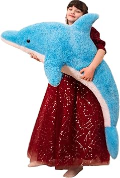 MorisMos Giant Dolphin Stuffed Animal, 55 Inch Stuffed Dolphin Plush | Soft Large Dolphin Plush Gift for Kids Boys Girls, Giant Stuffed Animal Dolphin for Birthday Christmas