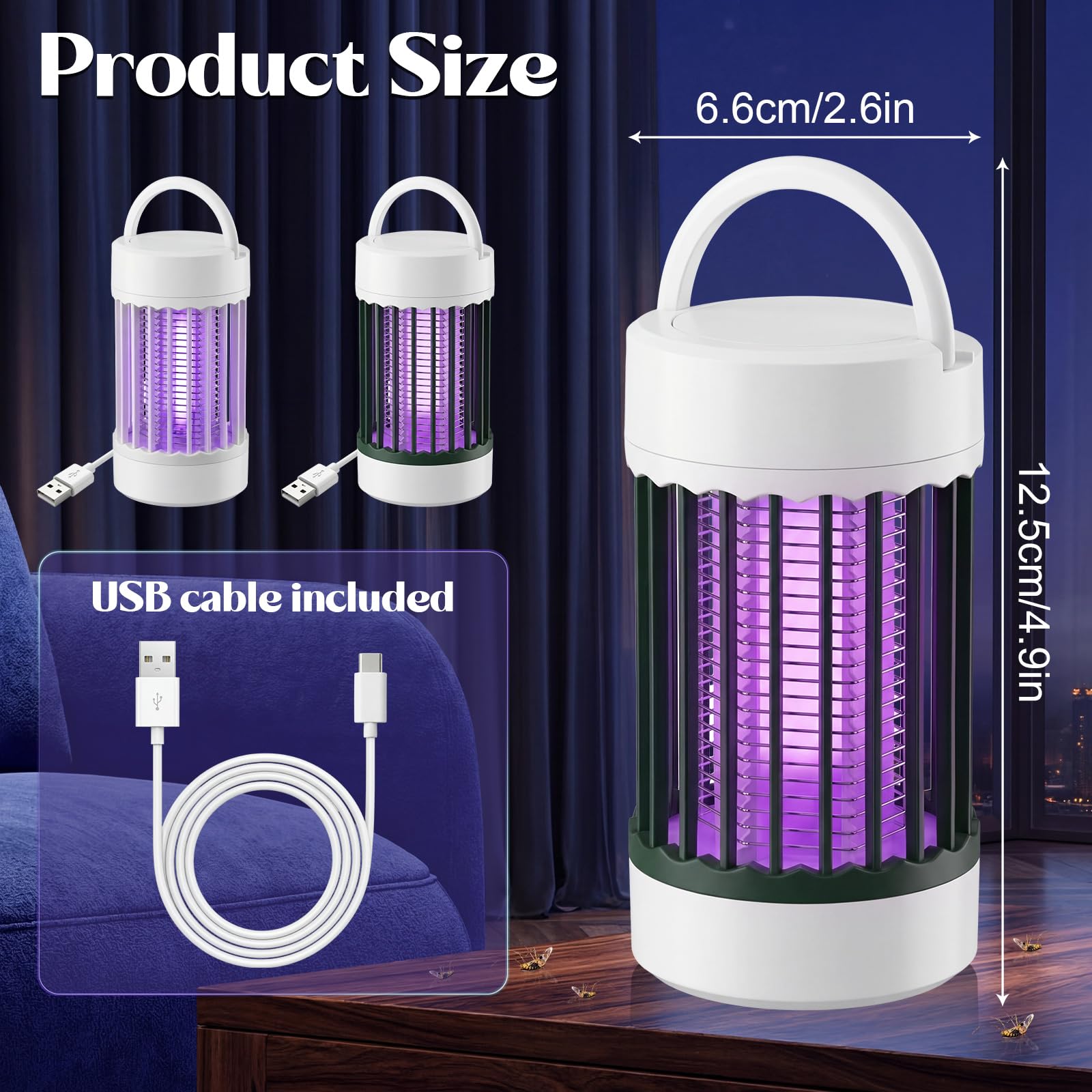 Insektenvernichter für den Innenbereich, USB-betriebene Mückenvernichter-Lampe mit 365 nm UV-Licht, tragbare Fruchtfliegenfalle für Zuhause, Schlafzimmer, Küche, Büro, Mückenmotten, 8 Stück