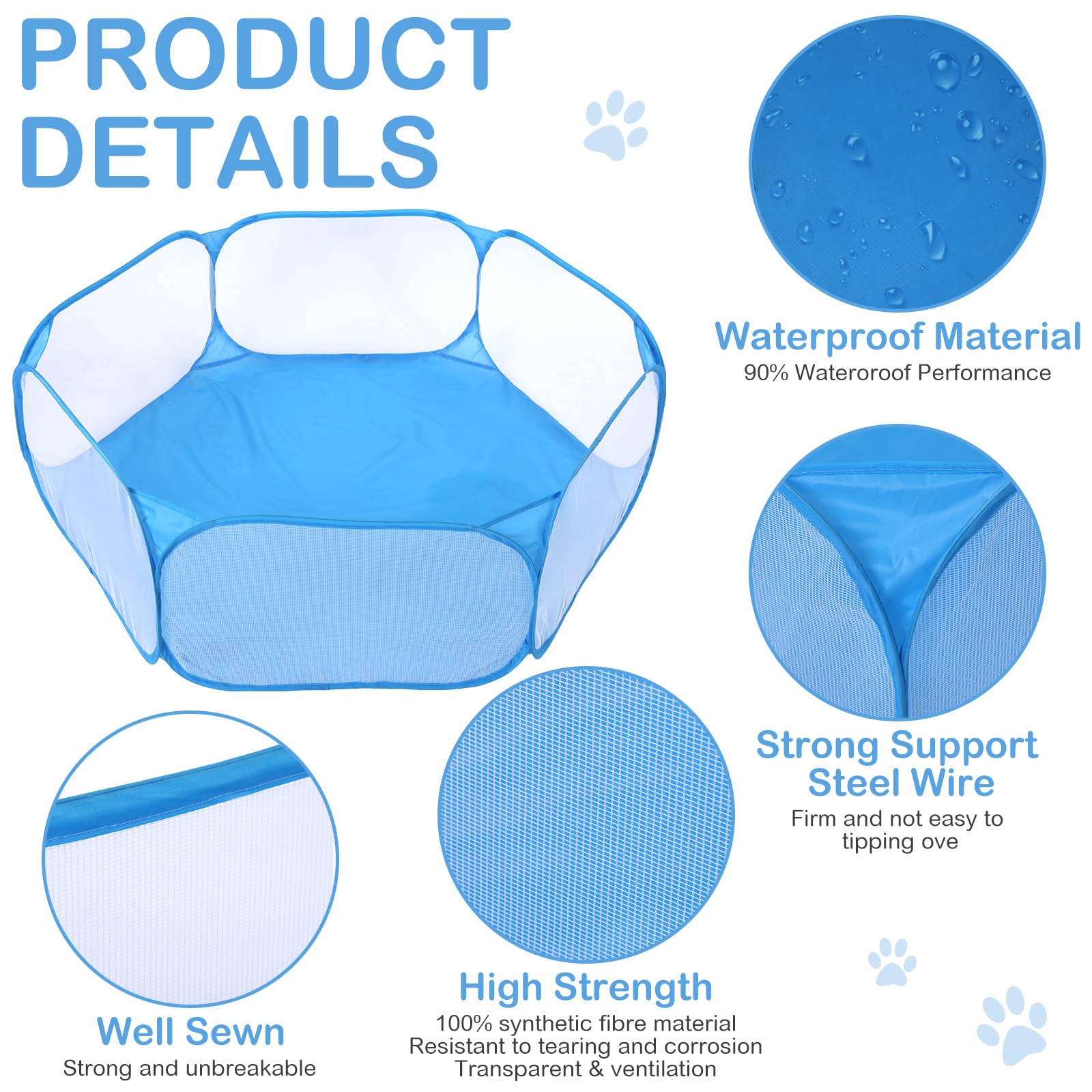 VitalCozy Hamster Laufstall mit Matte Kleintier C&C Käfig Zelt Atmungsaktiv Transparent Meerschweinchen Laufstall Wasserdicht Tragbar Hofzaun Matte Faltbare Übung Laufstall Outdoor Indoor für