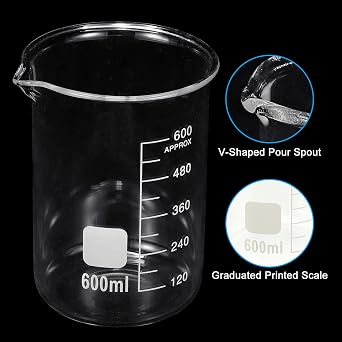 PATIKIL 600ml Glass Beaker, 4 Pack Measuring Glass Beaker Graduated Borosilicate Lab Cups Mug Low Form Heat Safe Transparent with Spout Label for Laboratory Science Kitchen Liquids