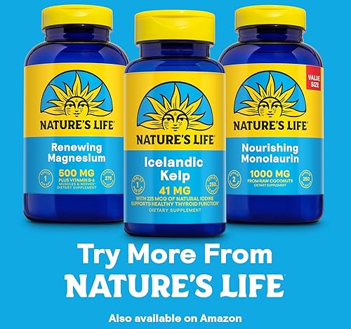 Miniatura 6 de Nature's Life Kelp islandés 41 mg - Suplemento de yodo de algas marinas de agua de mar islandesa - Soporte tiroideo para mujeres y hombres con 225