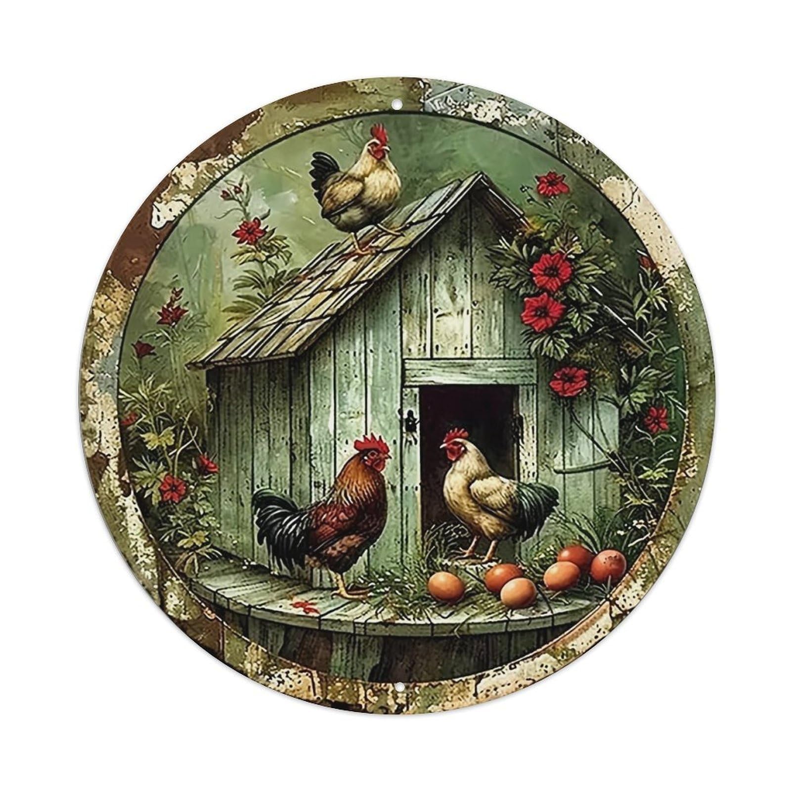 Chicken Coop Garden Scene Art Tin Sign Metal Poster Vintage Metal Signs for Home Man Cave Bar Cafe Kitchen laundry room Wall Decorations Gift 8x8Inch