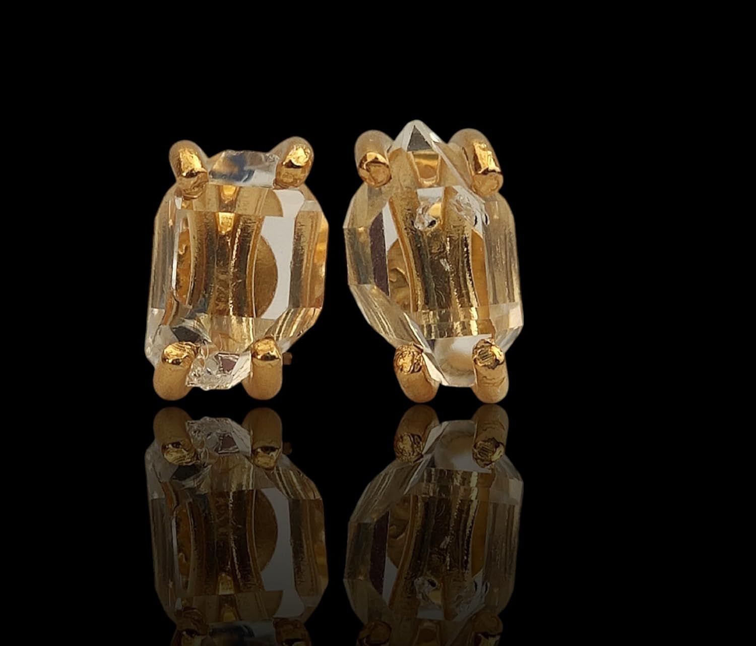 Natural Raw Herkimer Diamond Studs 925 Sterling Silver Prong Studs Minimalist Earrings Raw Crystal Studs Raw Herkimer Earrings Gift for Her