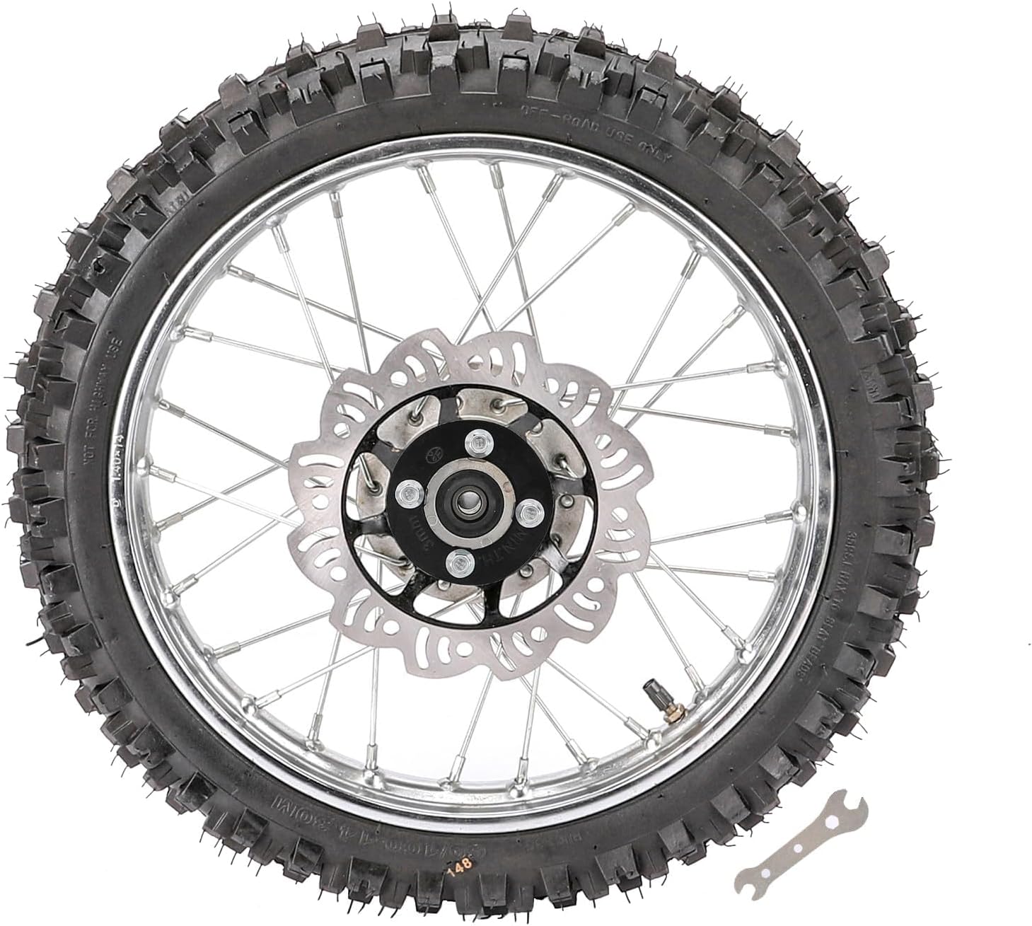 Complete Front & Rear Wheel Set for 50cc-125cc Dirt Pit Bike, 14" 12" Off-Road Motorcycle Wheels, 60/100-14 Front Tire, 80/100-12 Rear Tire, Brake Disc Rotor, Sprocket & Bearings