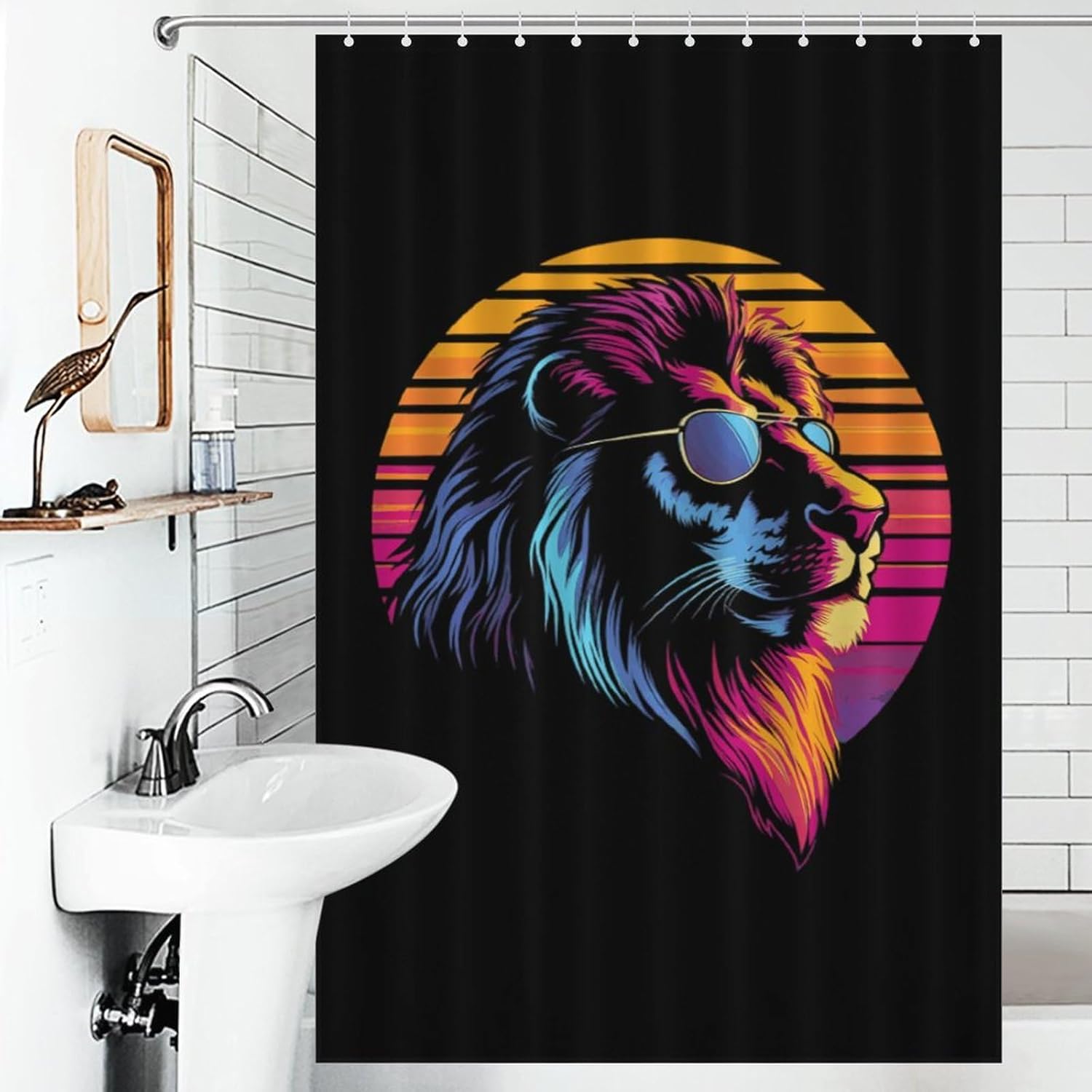 Lion with Glasses Vintage Funny Shower Curtains Washable Bath Curtain Liner with Hooks for Bathroom Bath Tubs 48x72Inch（122x183cm）