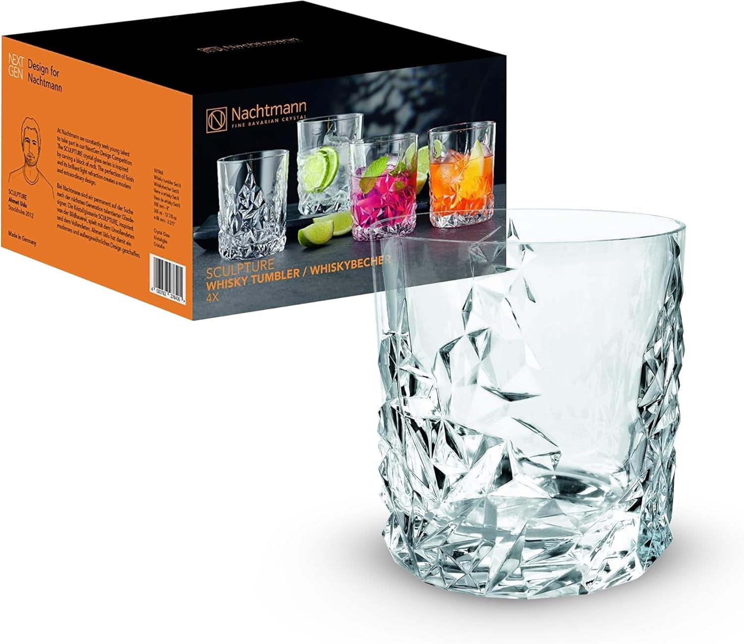 Nachtmann Whisky Gläser 340 ml, 12 Stück, Sculpture, 101968-3, Whiskygläser aus Kristallglas, Tumbler spülmaschinenfest