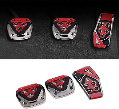 3 PCS Universal Accelerate Clutch Brake Pedals Set, Nonslip Car Pedal Pads Sport Racing Accelerator Car Pedals Covers, Car Interior Replacement Accessories Red